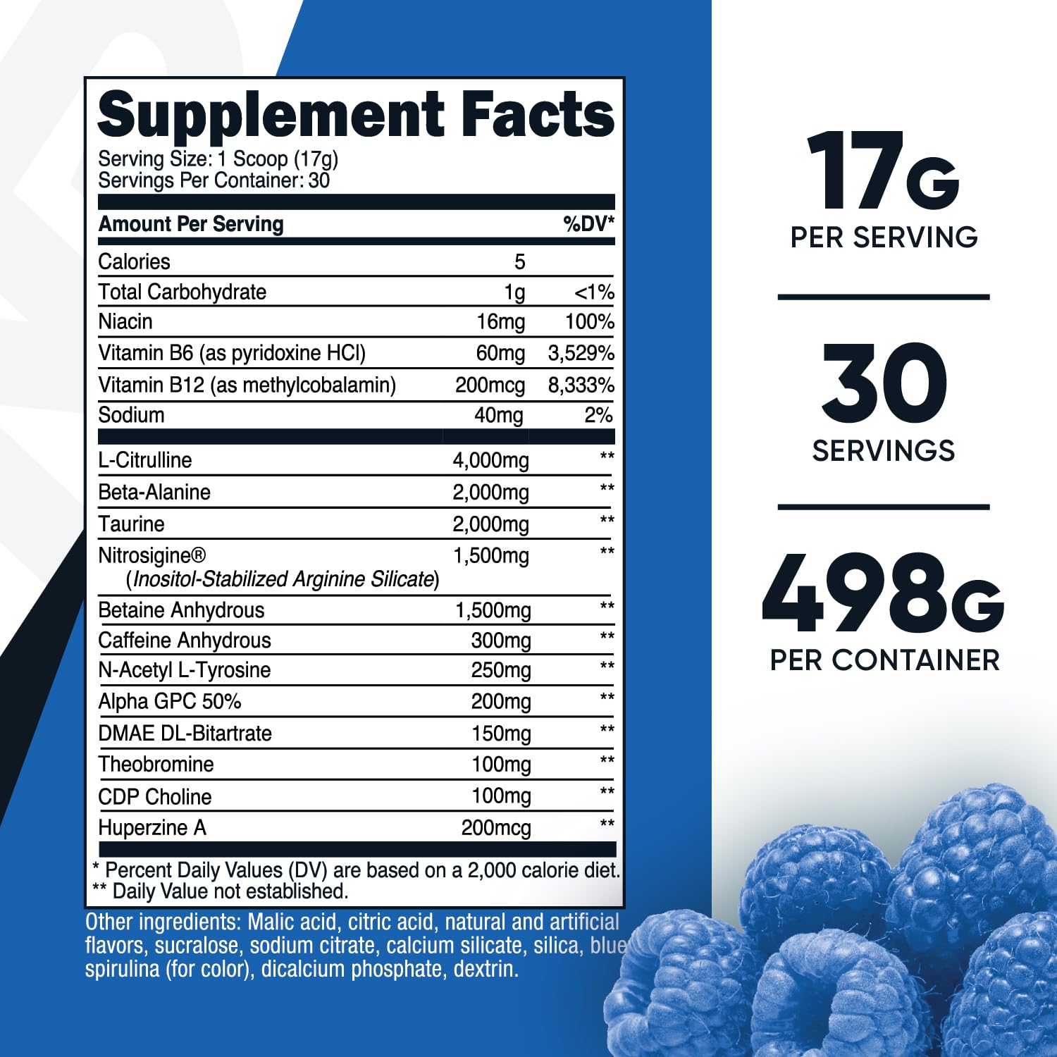 Foto 3 pulgar | Polvo Pre-x Xtreme Blue Raspberry Nutricost Pre-x - Venta Internacional.