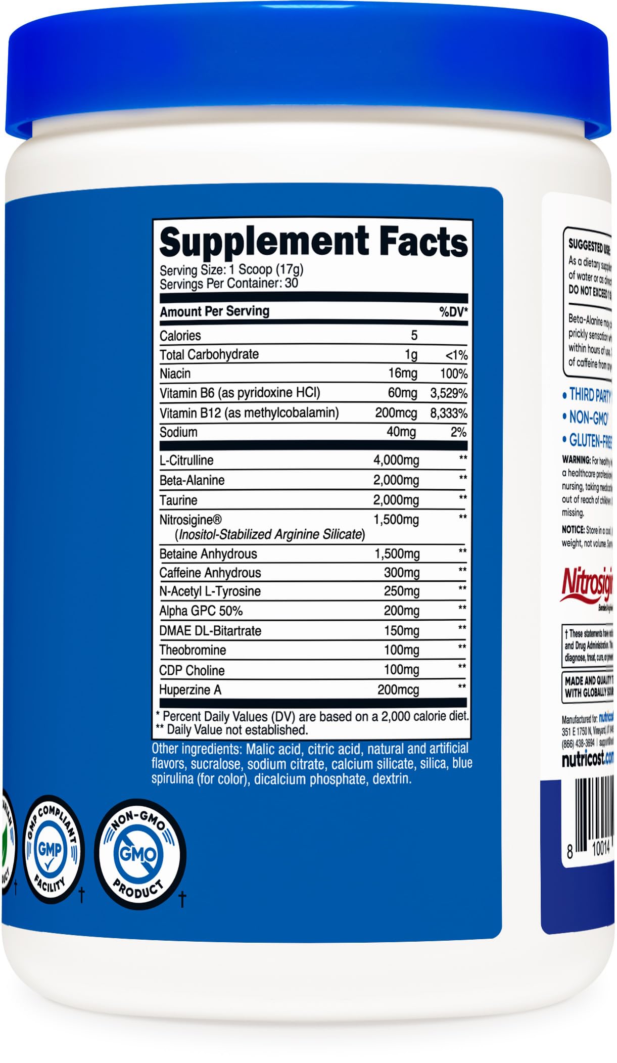 Foto 6 pulgar | Polvo Pre-x Xtreme Blue Raspberry Nutricost Pre-x - Venta Internacional.