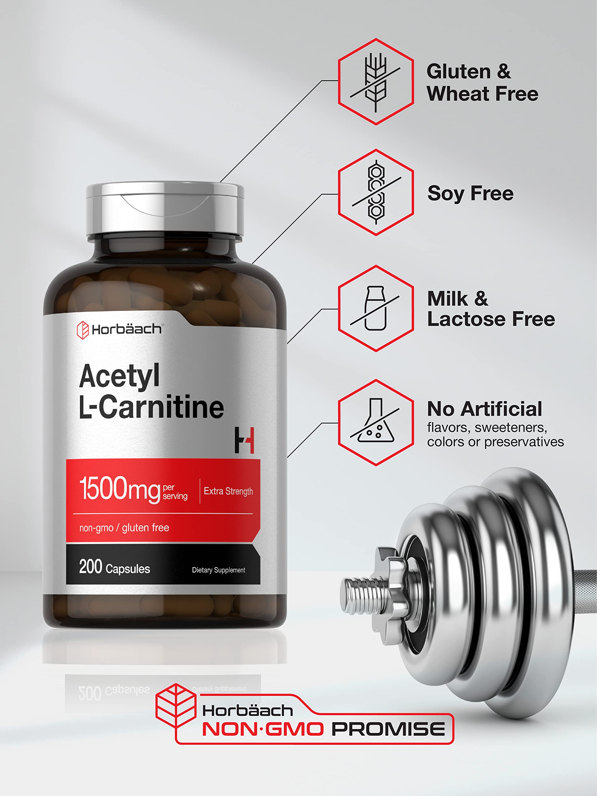 Foto 5 pulgar | Suplemento Horbäach Acetil L-carnitina 1500 Mg 200 Cápsulas - Venta Internacional.