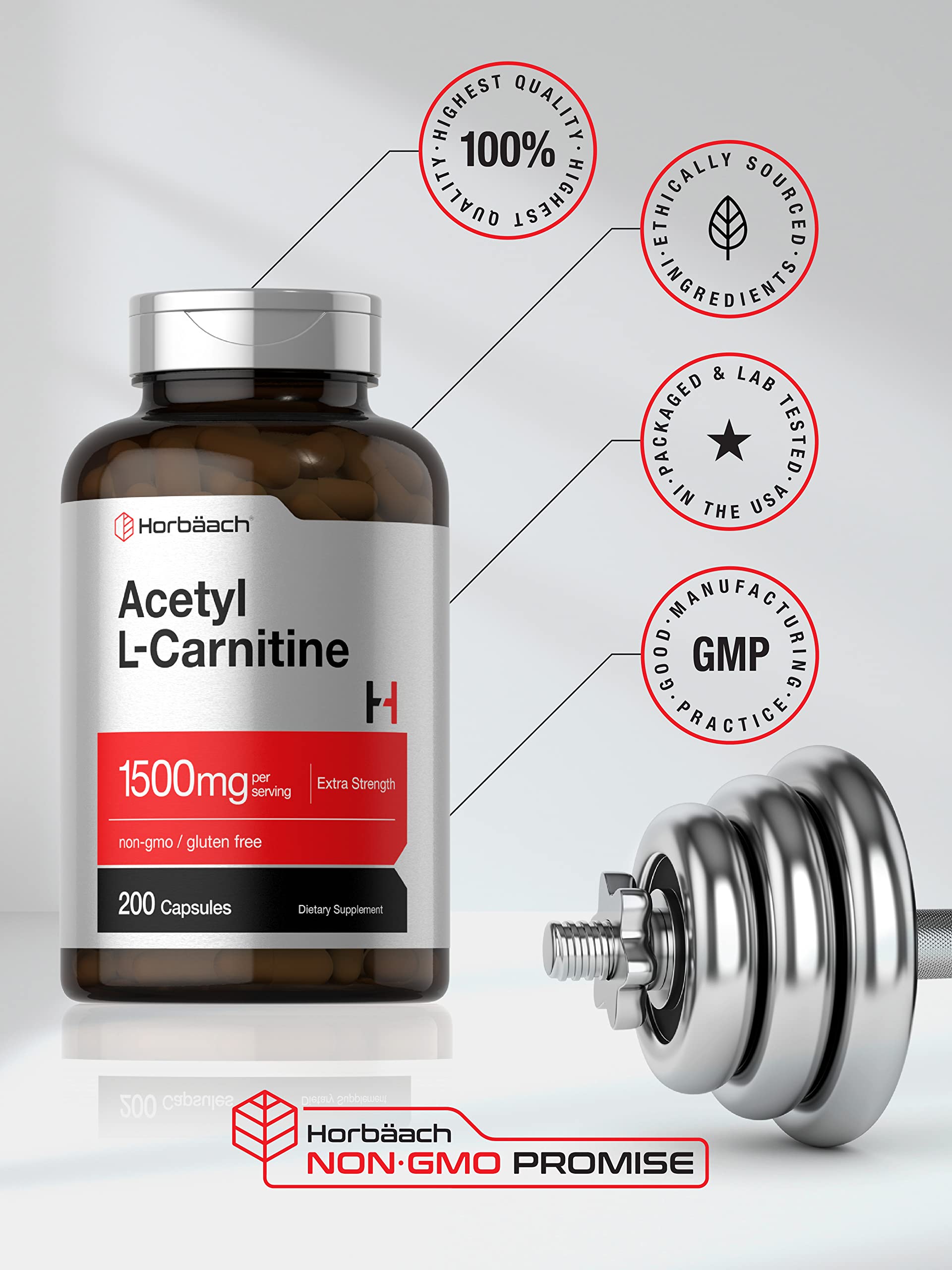 Foto 6 pulgar | Suplemento Horbäach Acetil L-carnitina 1500 Mg 200 Cápsulas - Venta Internacional.