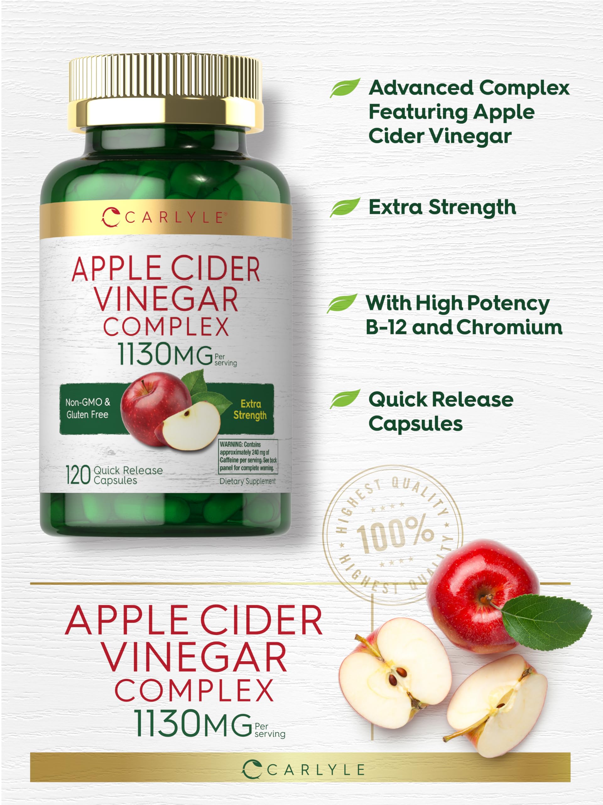 Foto 4 | Suplemento Carlyle, Complejo De Vinagre De Sidra De Manzana, 120 Cápsulas - Venta Internacional.