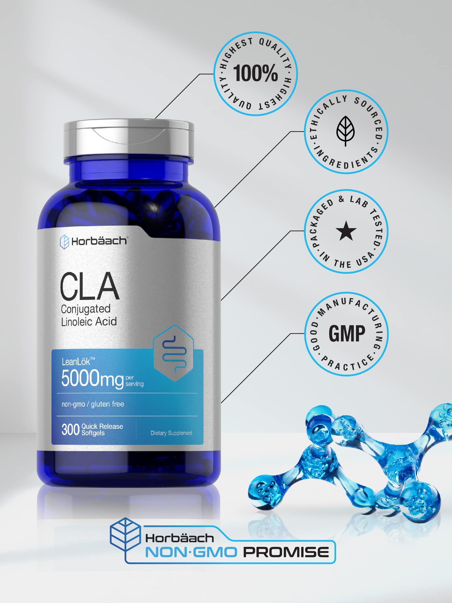 Foto 5 | Suplemento Horbäach Cla 300 Pastillas De Gelatina Blanda De 5000 Mg De Potencia - Venta Internacional.