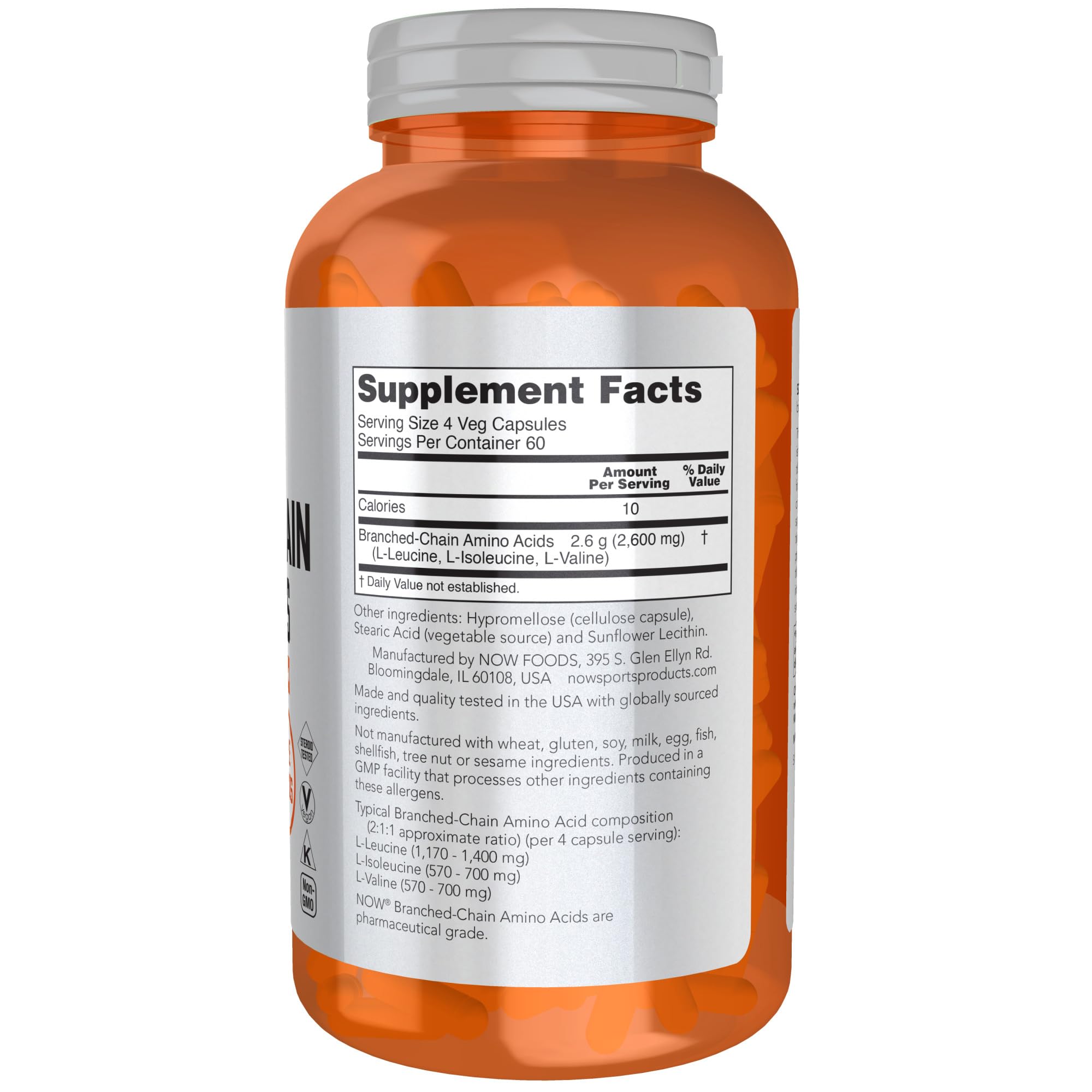 Foto 3 pulgar | Suplemento Now Foods Sports Nutrition Bcaa 240 Cápsulas Vegetarianas - Venta Internacional.