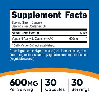 Foto 2 | Suplemento Nutricost De N-acetil L-cisteína (nac) 600 Mg 30 Cápsulas - Venta Internacional.