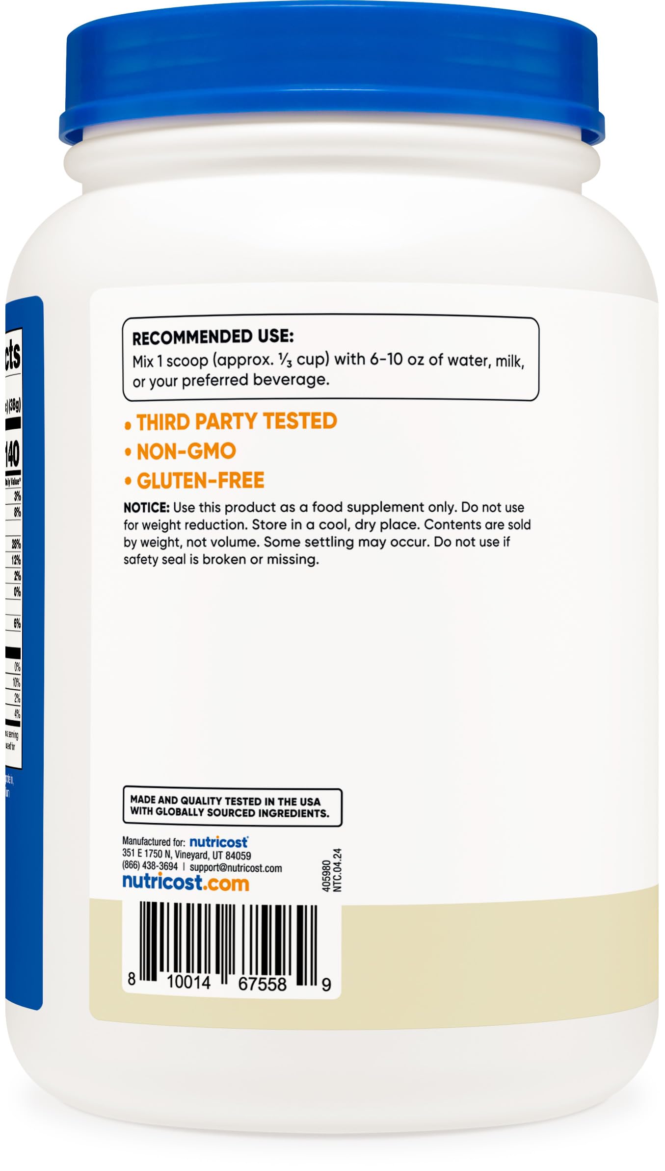Foto 4 | Concentrado De Proteína De Suero Nutricost, Alimentado Con Pasto, 907 G, Vainilla - Venta Internacional.