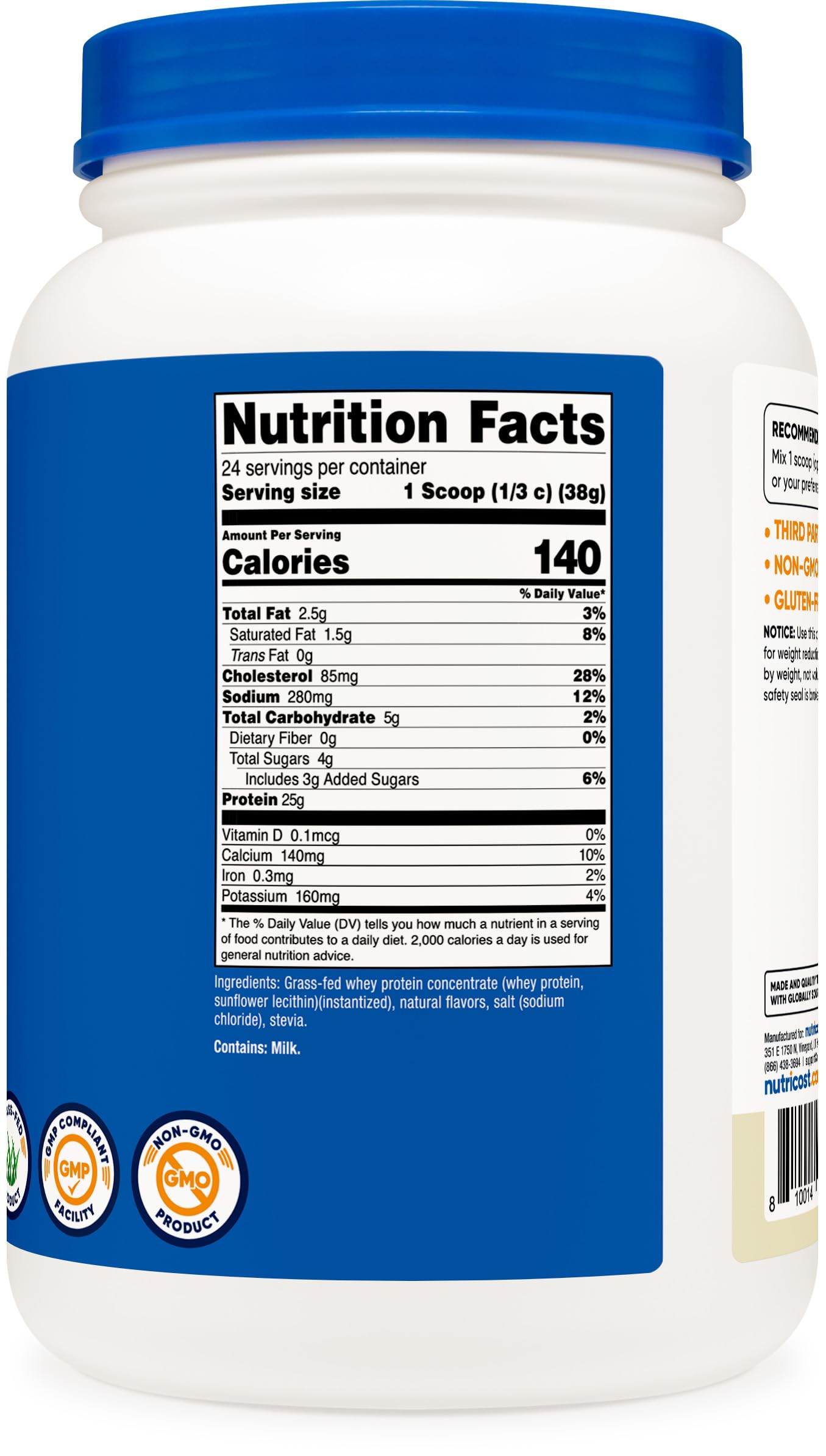 Foto 6 pulgar | Concentrado De Proteína De Suero Nutricost, Alimentado Con Pasto, 907 G, Vainilla - Venta Internacional.