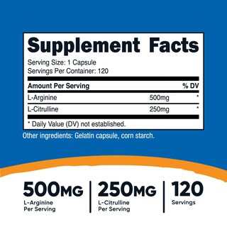 Foto 2 | Suplemento Nutricost L-arginina L-citrulina 750 Mg 120 Cápsulas - Venta Internacional.