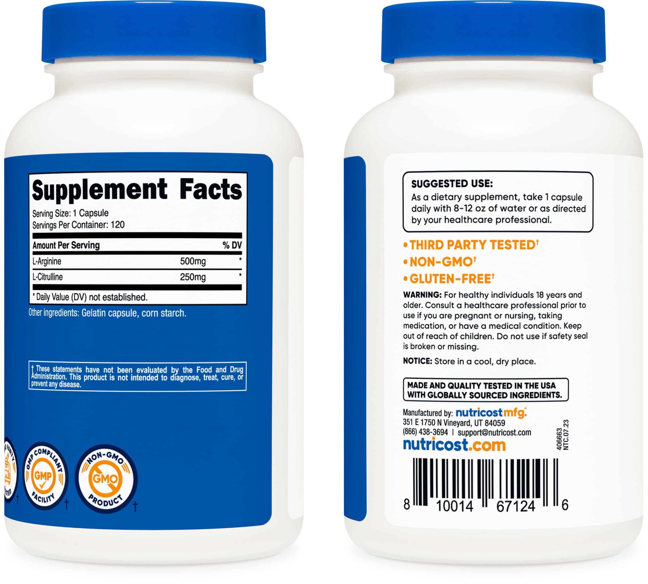 Foto 7 pulgar | Suplemento Nutricost L-arginina L-citrulina 750 Mg 120 Cápsulas - Venta Internacional.