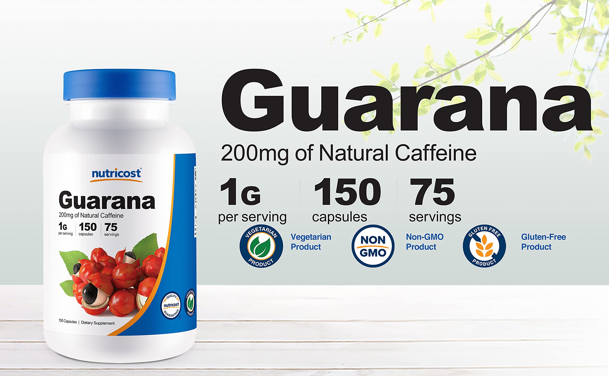 Foto 4 pulgar | Suplemento Nutricost Guaraná 150 Cápsulas Vegetarianas 1000 Mg - Venta Internacional.