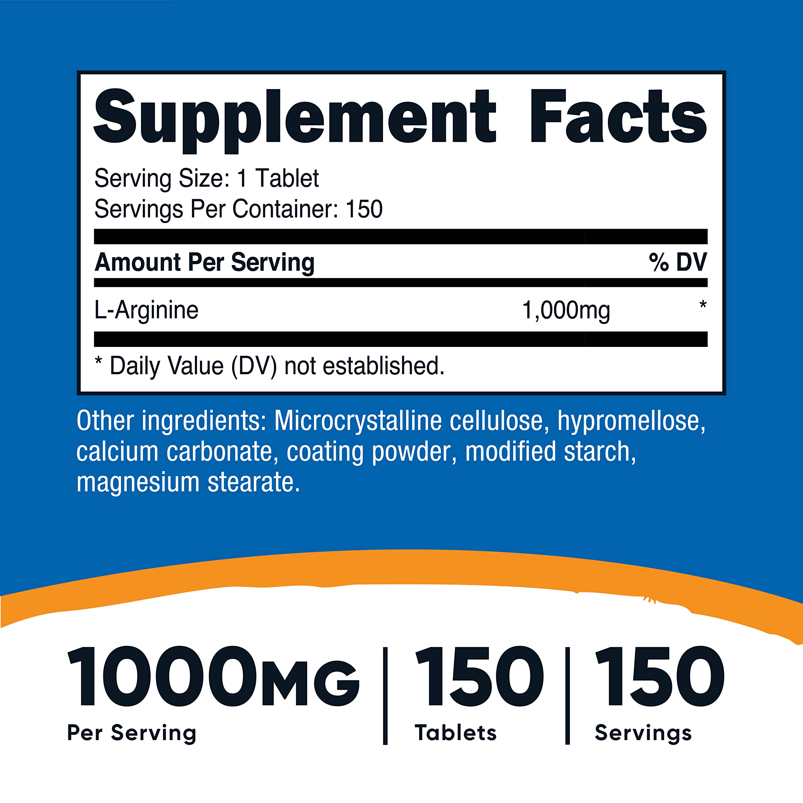 Foto 3 pulgar | Suplemento Nutricost En Tabletas De L-arginina De 1000 Mg (150 Tabletas) - Venta Internacional.