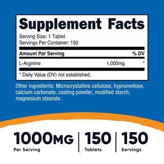 Foto 2 | Suplemento Nutricost En Tabletas De L-arginina De 1000 Mg (150 Tabletas) - Venta Internacional.