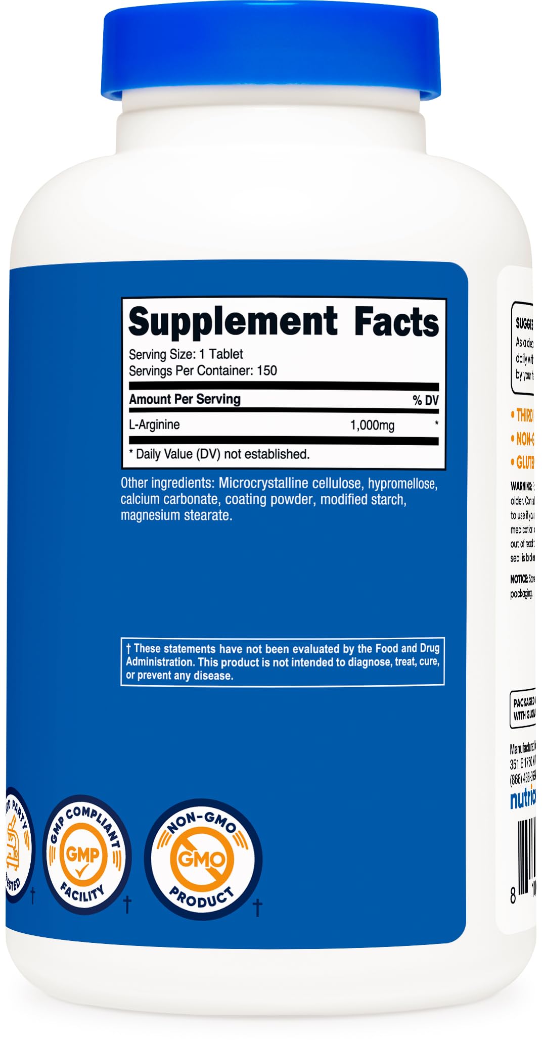 Foto 6 pulgar | Suplemento Nutricost En Tabletas De L-arginina De 1000 Mg (150 Tabletas) - Venta Internacional.