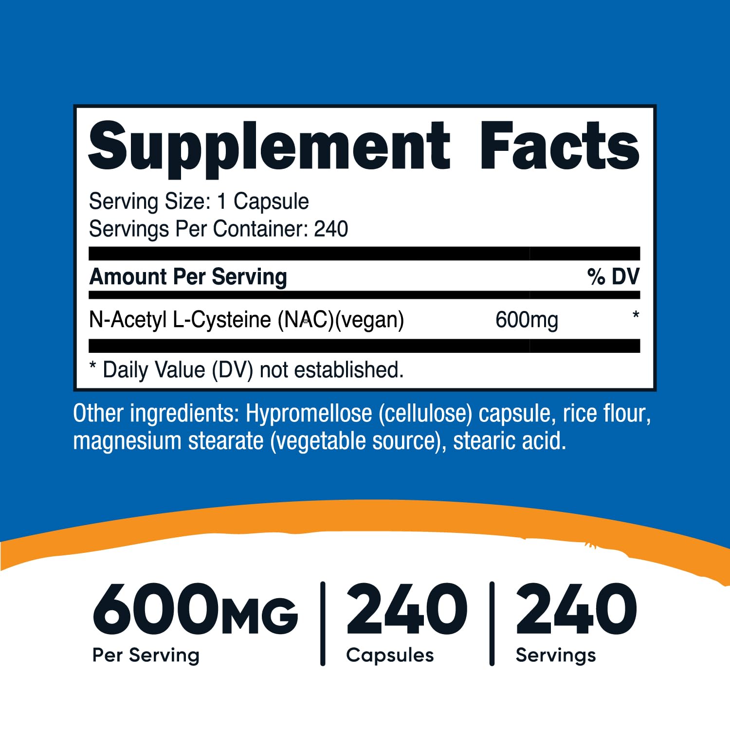 Foto 3 pulgar | Suplemento Nutricost De N-acetil L-cisteína (nac) 600 Mg 240 Cápsulas - Venta Internacional.