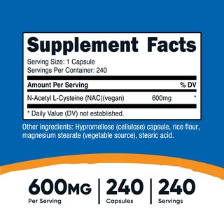 Foto 2 | Suplemento Nutricost De N-acetil L-cisteína (nac) 600 Mg 240 Cápsulas - Venta Internacional.