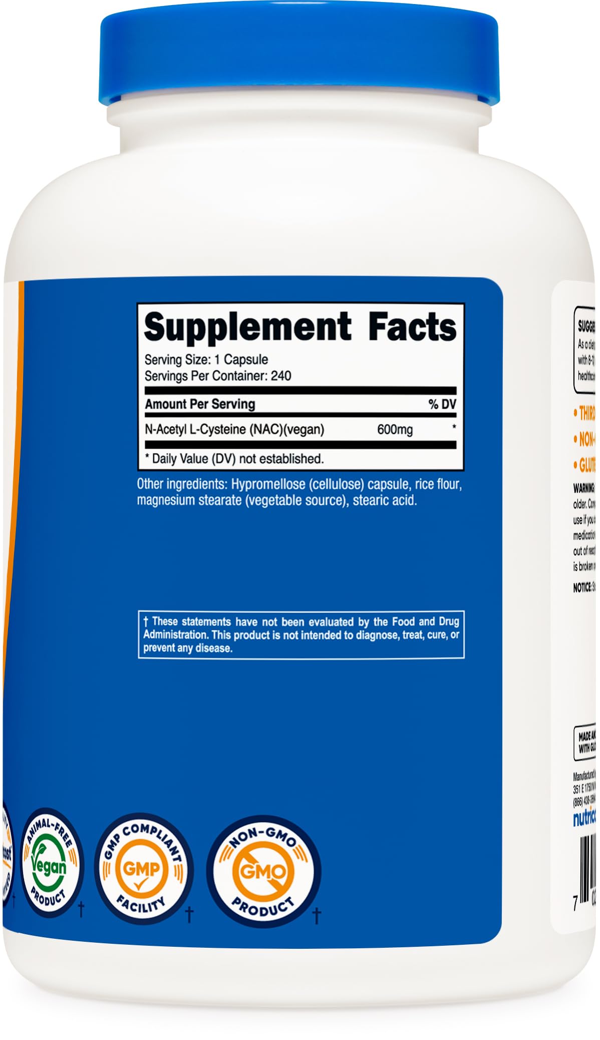 Foto 5 pulgar | Suplemento Nutricost De N-acetil L-cisteína (nac) 600 Mg 240 Cápsulas - Venta Internacional.