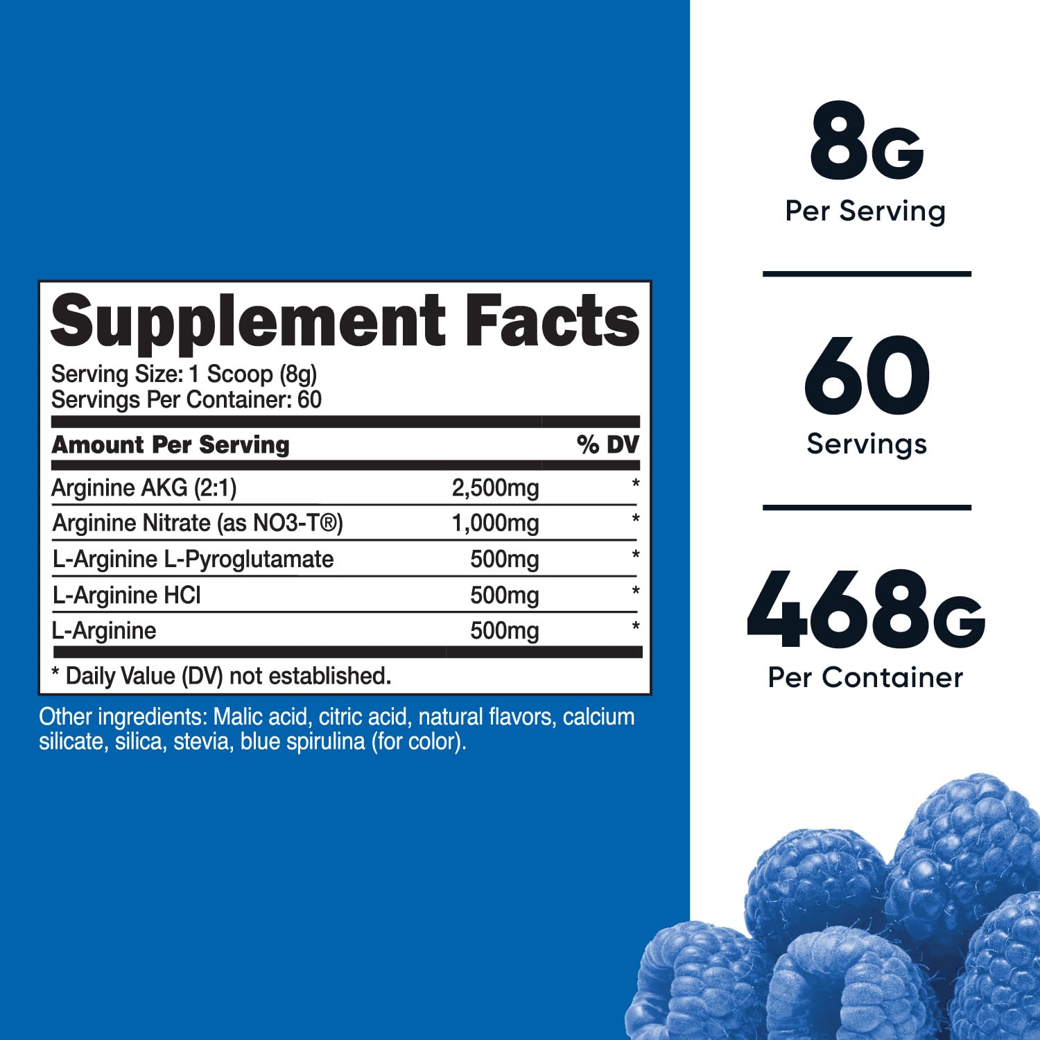 Foto 3 pulgar | Suplemento Nutricost, Complejo De L-arginina, Frambuesa Azul, 60 Dosis - Venta Internacional.