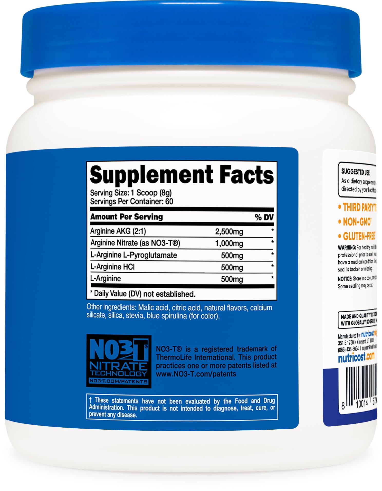Foto 6 pulgar | Suplemento Nutricost, Complejo De L-arginina, Frambuesa Azul, 60 Dosis - Venta Internacional.