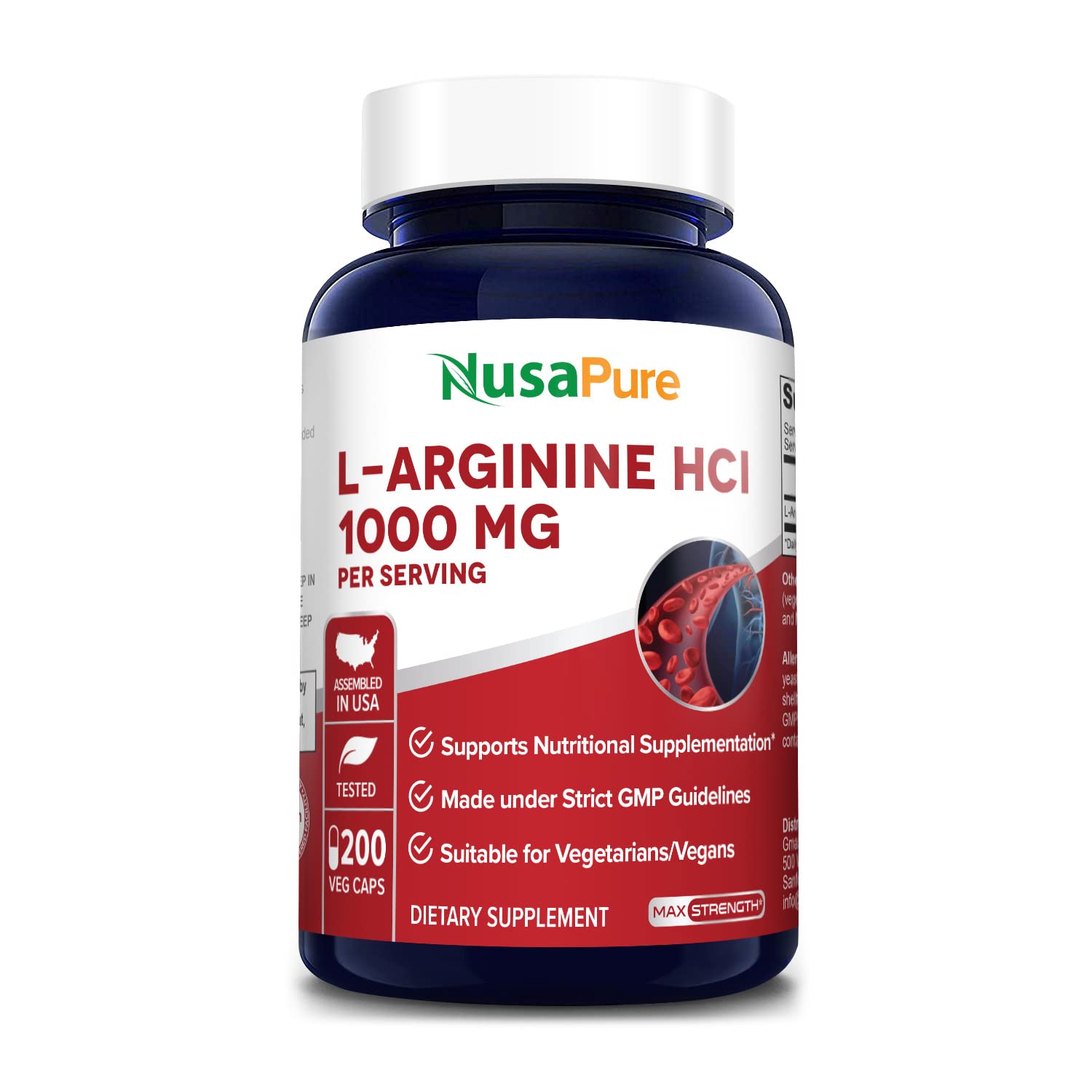 Foto 2 pulgar | Suplemento Nusapure L-arginina 1000 Mg 200 Cápsulas Vegetarianas - Venta Internacional.