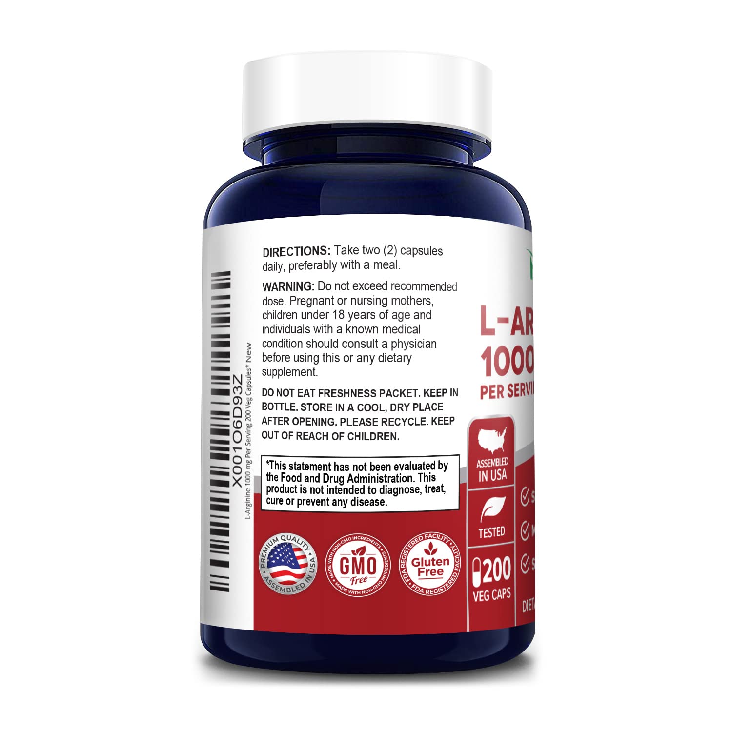 Foto 4 pulgar | Suplemento Nusapure L-arginina 1000 Mg 200 Cápsulas Vegetarianas - Venta Internacional.