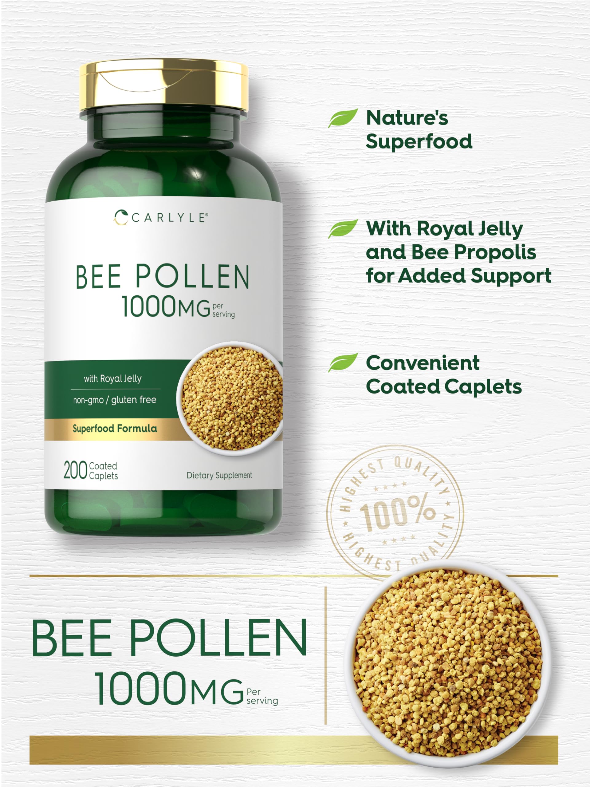 Foto 5 pulgar | Suplemento De Polen De Abeja Carlyle 1000 Mg 200 Cápsulas Con Jalea Real - Venta Internacional.