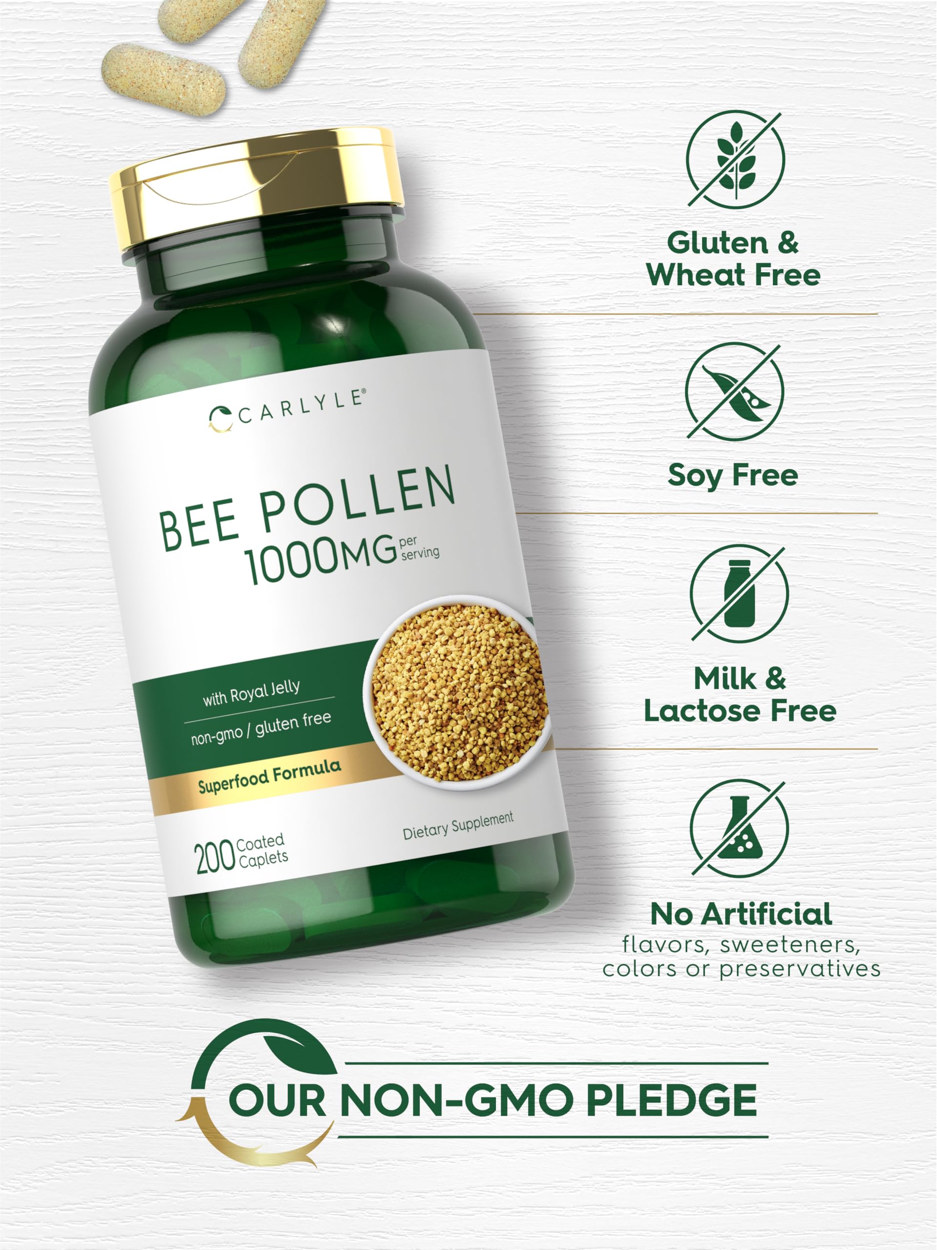Foto 6 pulgar | Suplemento De Polen De Abeja Carlyle 1000 Mg 200 Cápsulas Con Jalea Real - Venta Internacional.