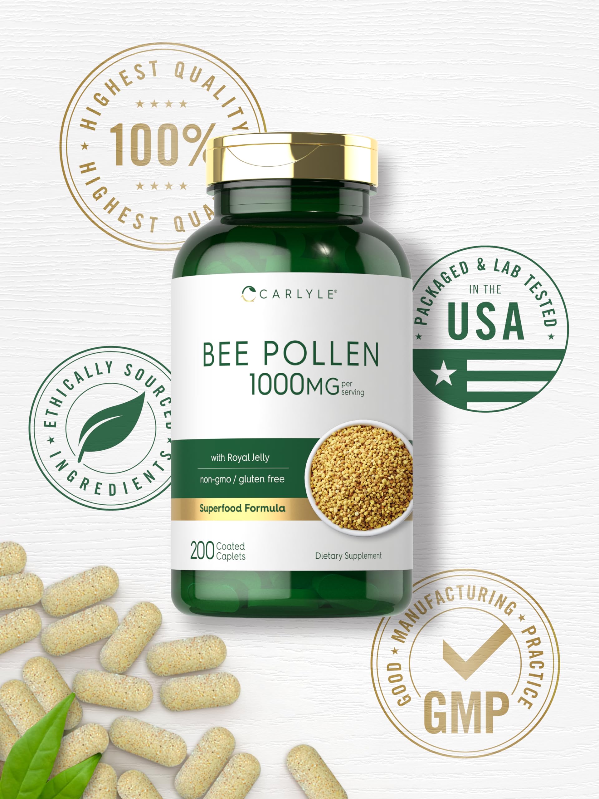 Foto 7 pulgar | Suplemento De Polen De Abeja Carlyle 1000 Mg 200 Cápsulas Con Jalea Real - Venta Internacional.