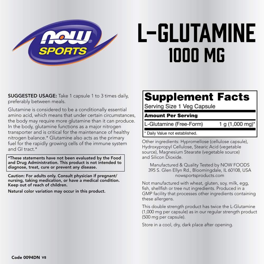 Foto 3 pulgar | Suplemento Now Foods L-glutamina 1000 Mg 120 Cápsulas - Venta Internacional.