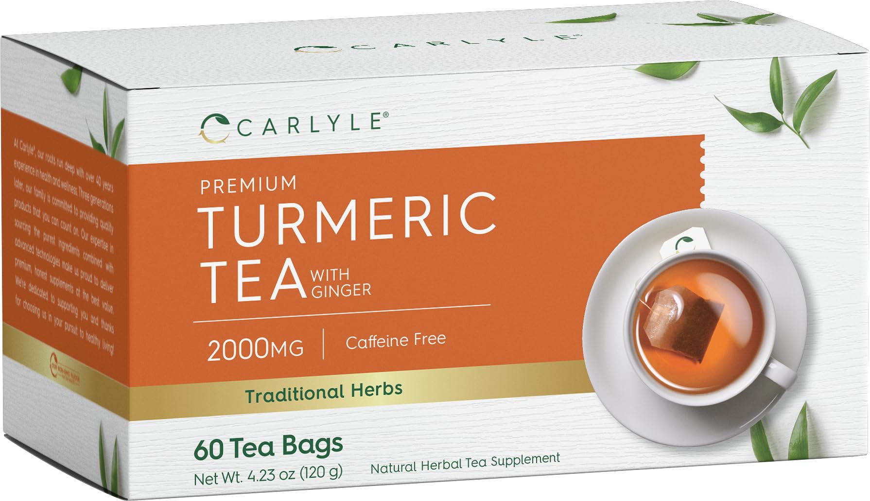 Foto 2 pulgar | Té De Cúrcuma Carlyle Con Jengibre 60 Bolsitas De Té Sin Cafeína - Venta Internacional.