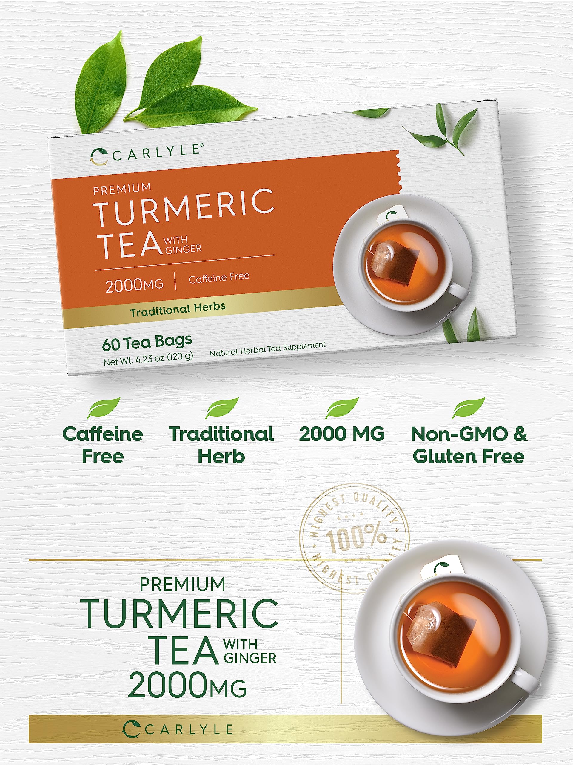 Foto 4 pulgar | Té De Cúrcuma Carlyle Con Jengibre 60 Bolsitas De Té Sin Cafeína - Venta Internacional.