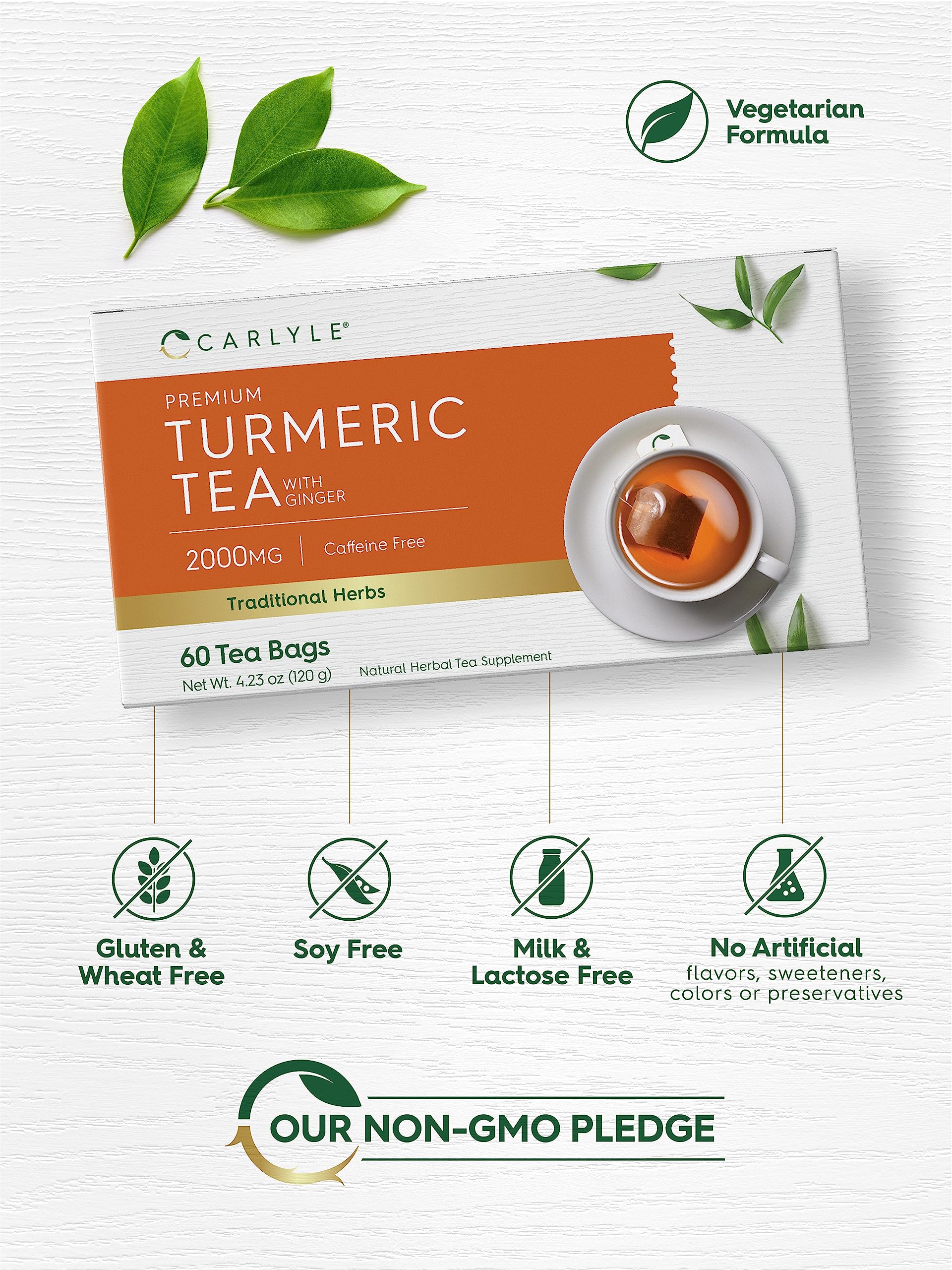 Foto 5 pulgar | Té De Cúrcuma Carlyle Con Jengibre 60 Bolsitas De Té Sin Cafeína - Venta Internacional.
