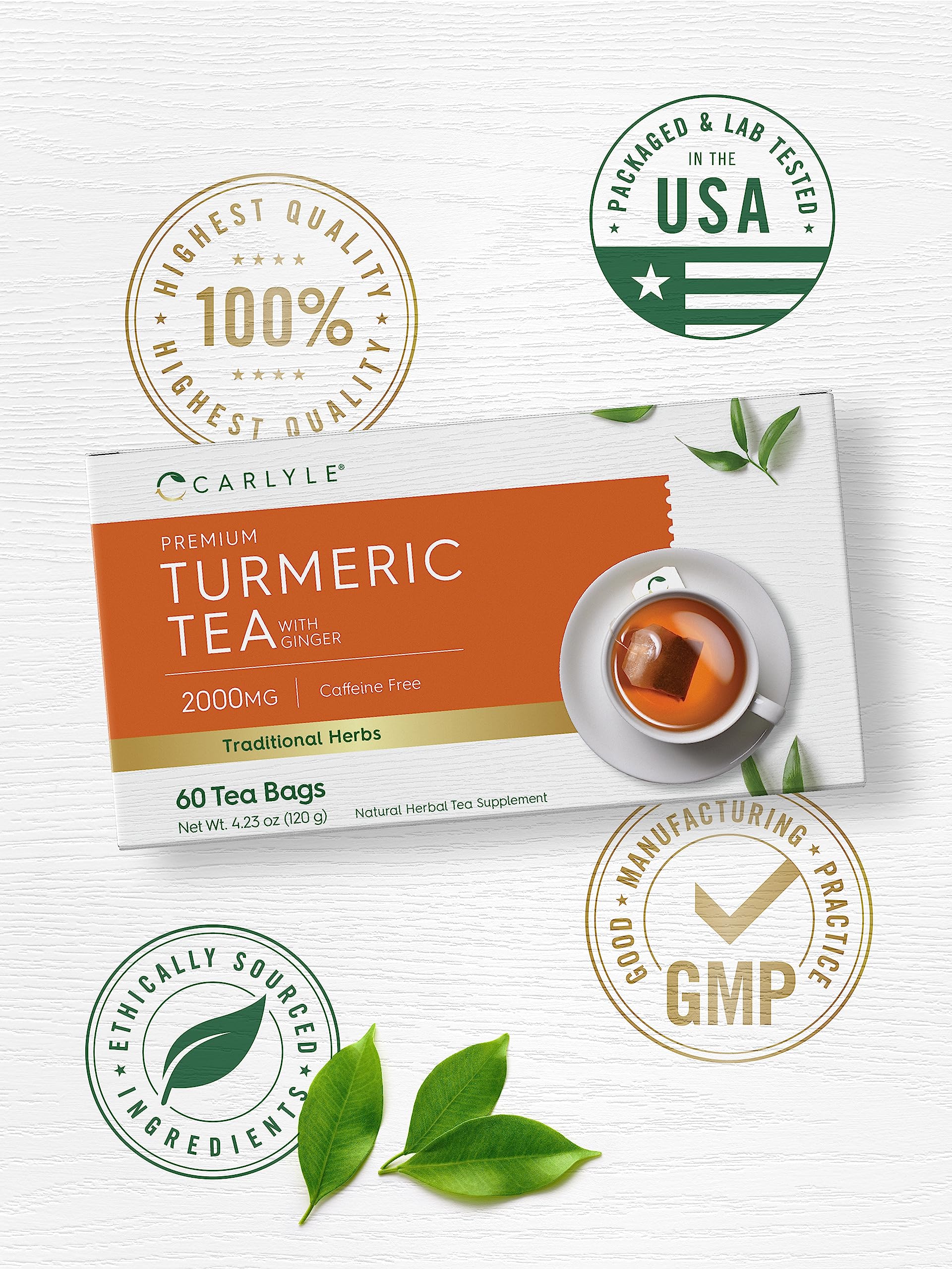 Foto 6 pulgar | Té De Cúrcuma Carlyle Con Jengibre 60 Bolsitas De Té Sin Cafeína - Venta Internacional.