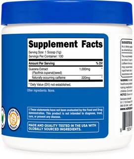 Foto 4 | Suplemento Nutricost De Extracto De Guaraná En Polvo 100 G Con Cafeína - Venta Internacional.