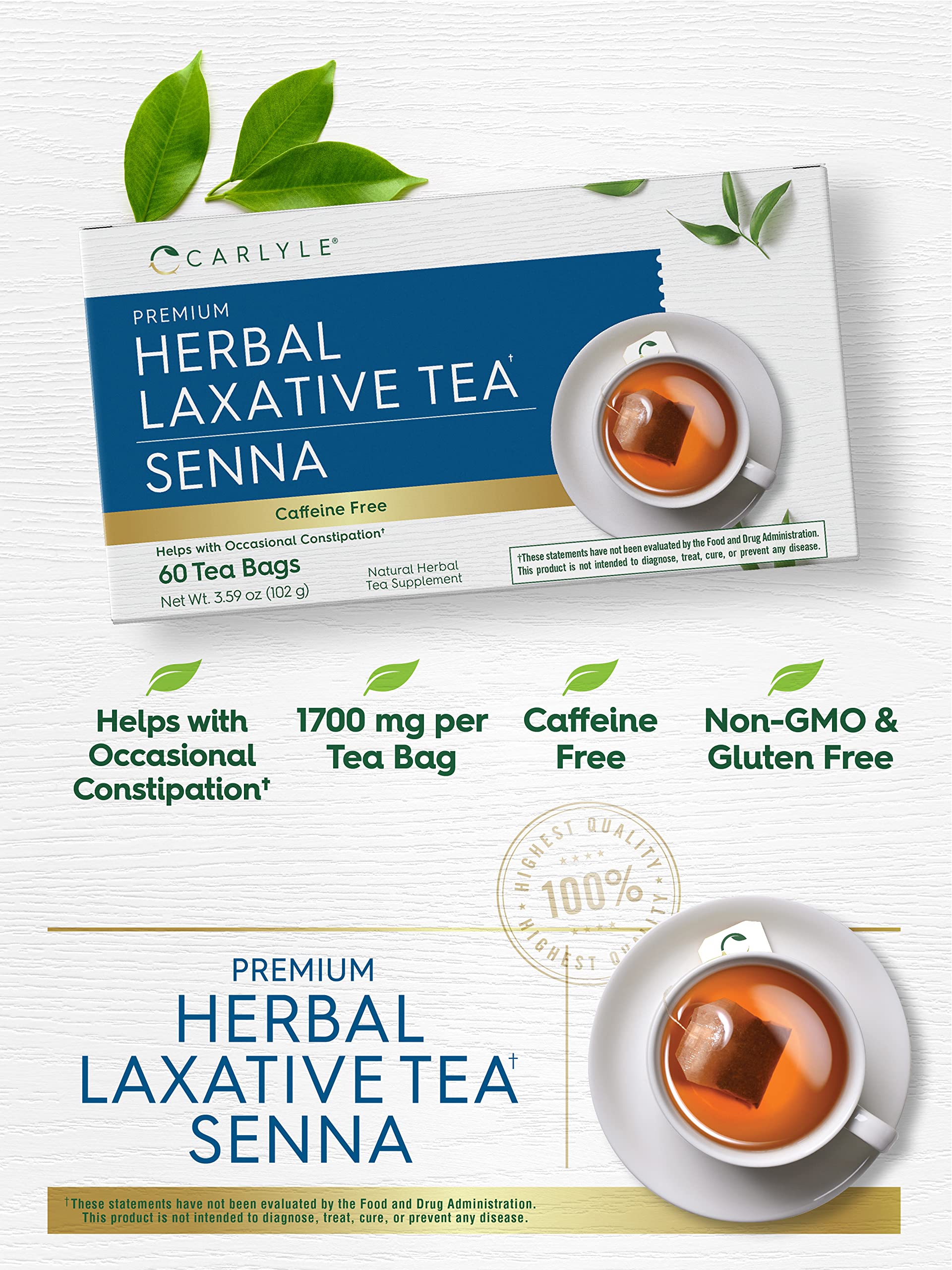 Foto 3 | Té Laxante De Hierbas Carlyle, 60 Bolsitas De Té, Hoja De Sen, Sin Cafeína - Venta Internacional.