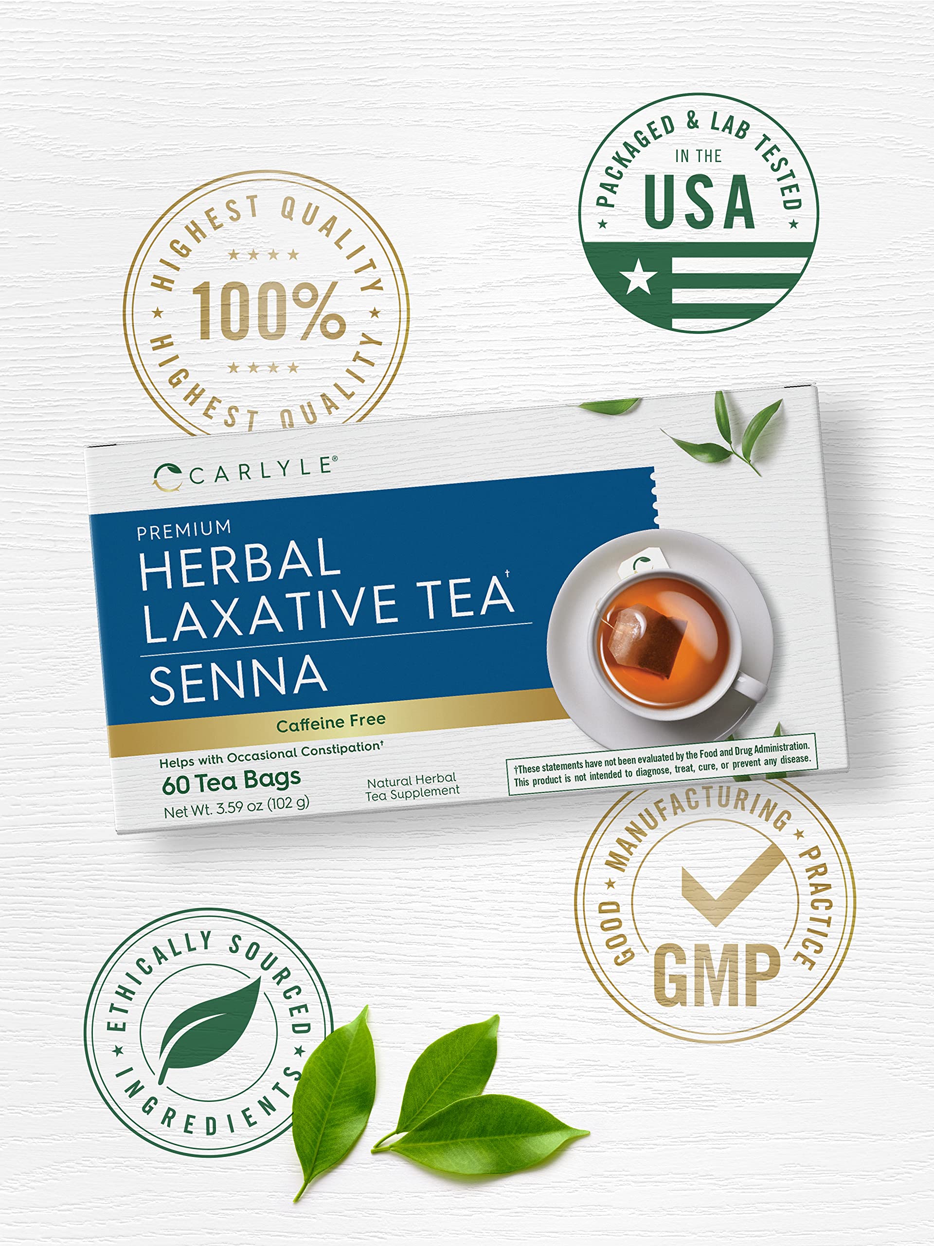 Foto 5 | Té Laxante De Hierbas Carlyle, 60 Bolsitas De Té, Hoja De Sen, Sin Cafeína - Venta Internacional.