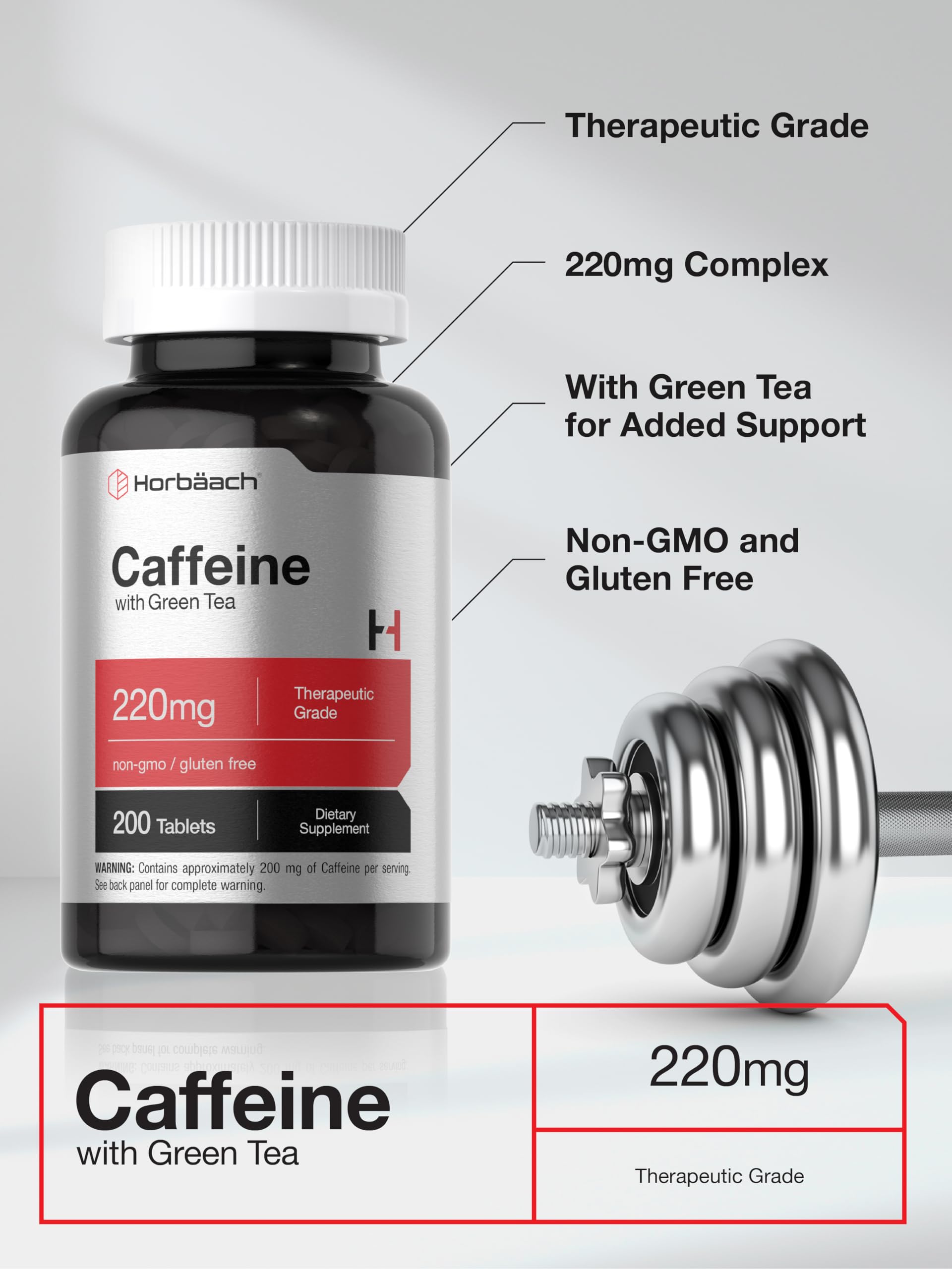 Foto 5 pulgar | Suplemento Horbaach En Píldoras De Cafeína 200 Mg Con Té Verde 200 Tabletas - Venta Internacional.
