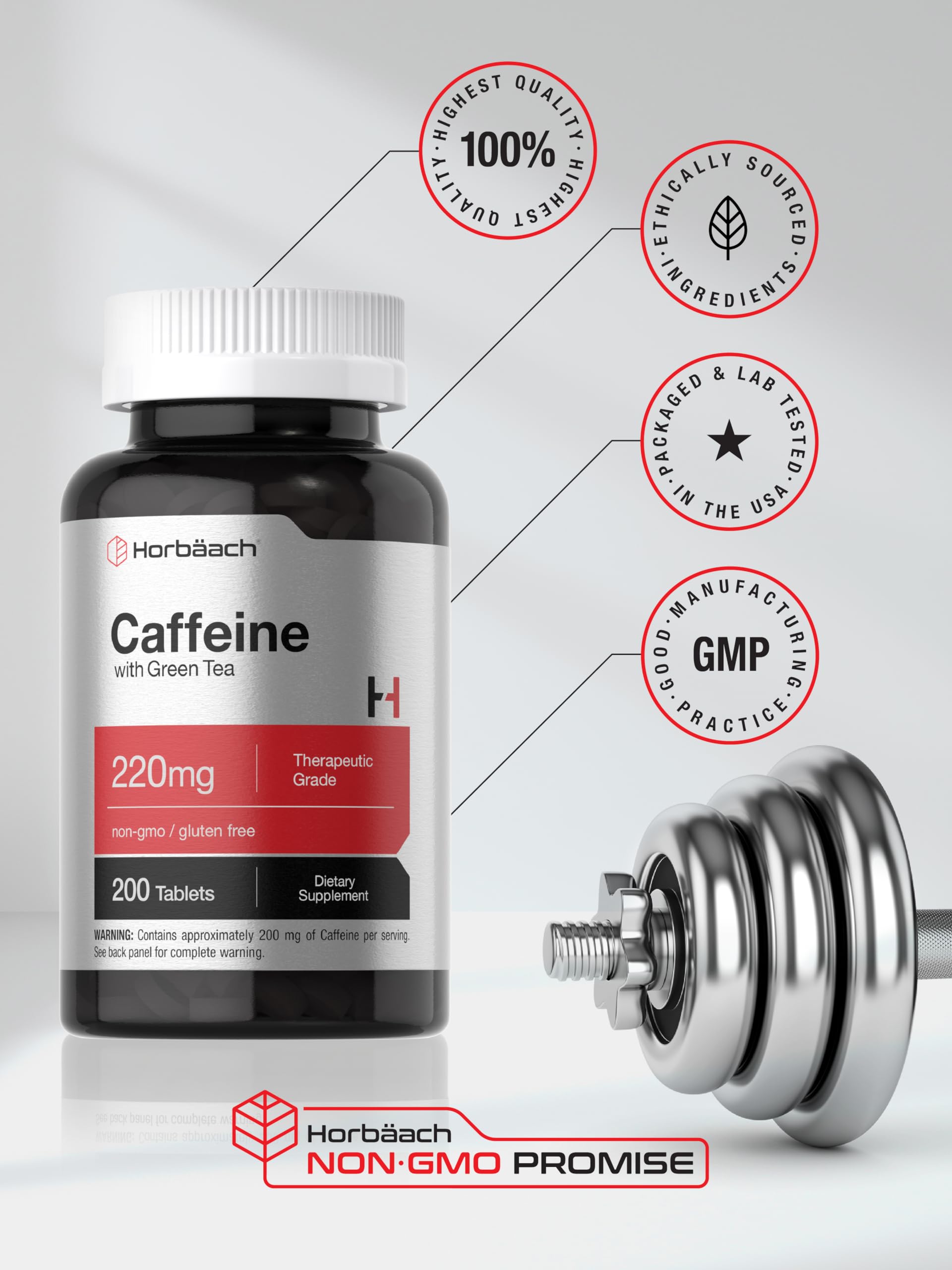 Foto 7 pulgar | Suplemento Horbaach En Píldoras De Cafeína 200 Mg Con Té Verde 200 Tabletas - Venta Internacional.