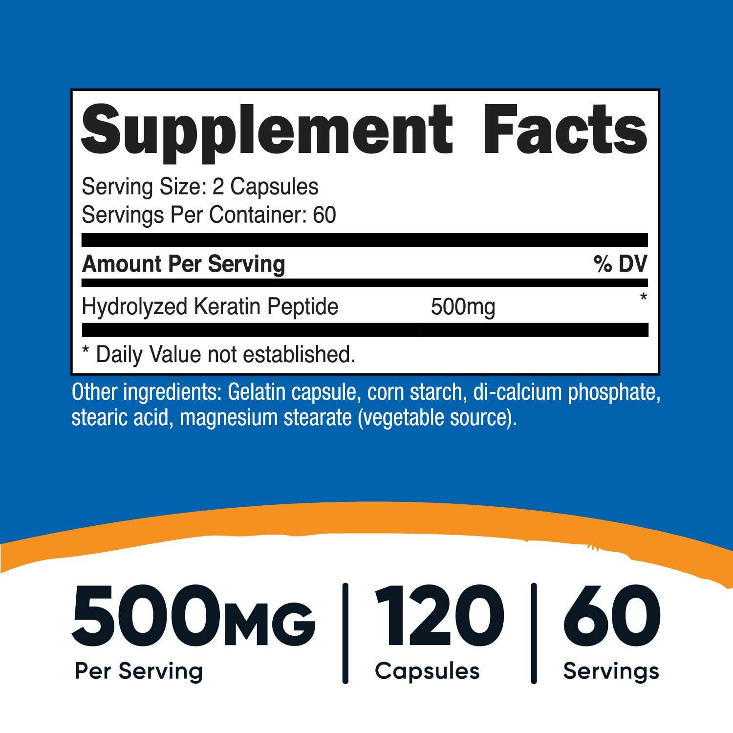 Foto 3 pulgar | Suplemento Nutricost, Péptido Hidrolizado De Queratina, 500 Mg, 120 Cápsulas - Venta Internacional.