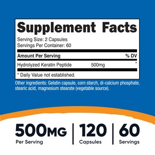 Foto 2 | Suplemento Nutricost, Péptido Hidrolizado De Queratina, 500 Mg, 120 Cápsulas - Venta Internacional.