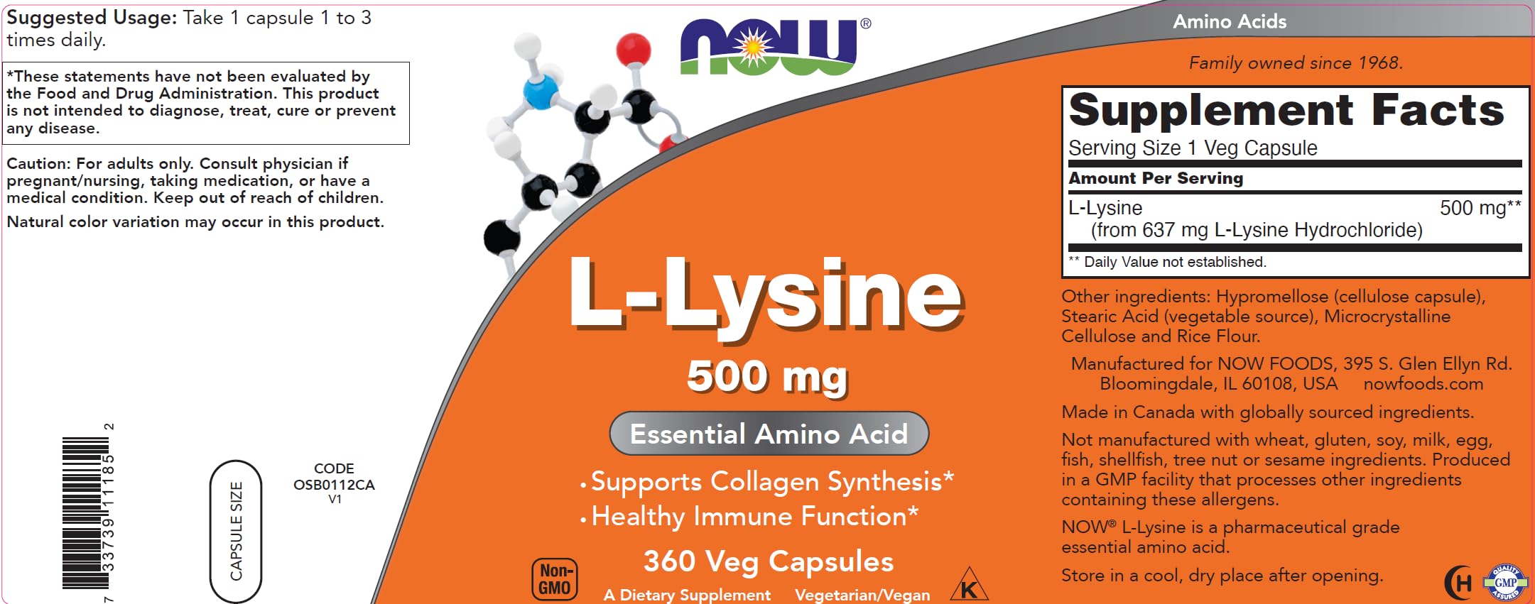 Foto 4 pulgar | Supplement Now L-lisina 500 Mg 360 Cápsulas (paquete De 2) - Venta Internacional.