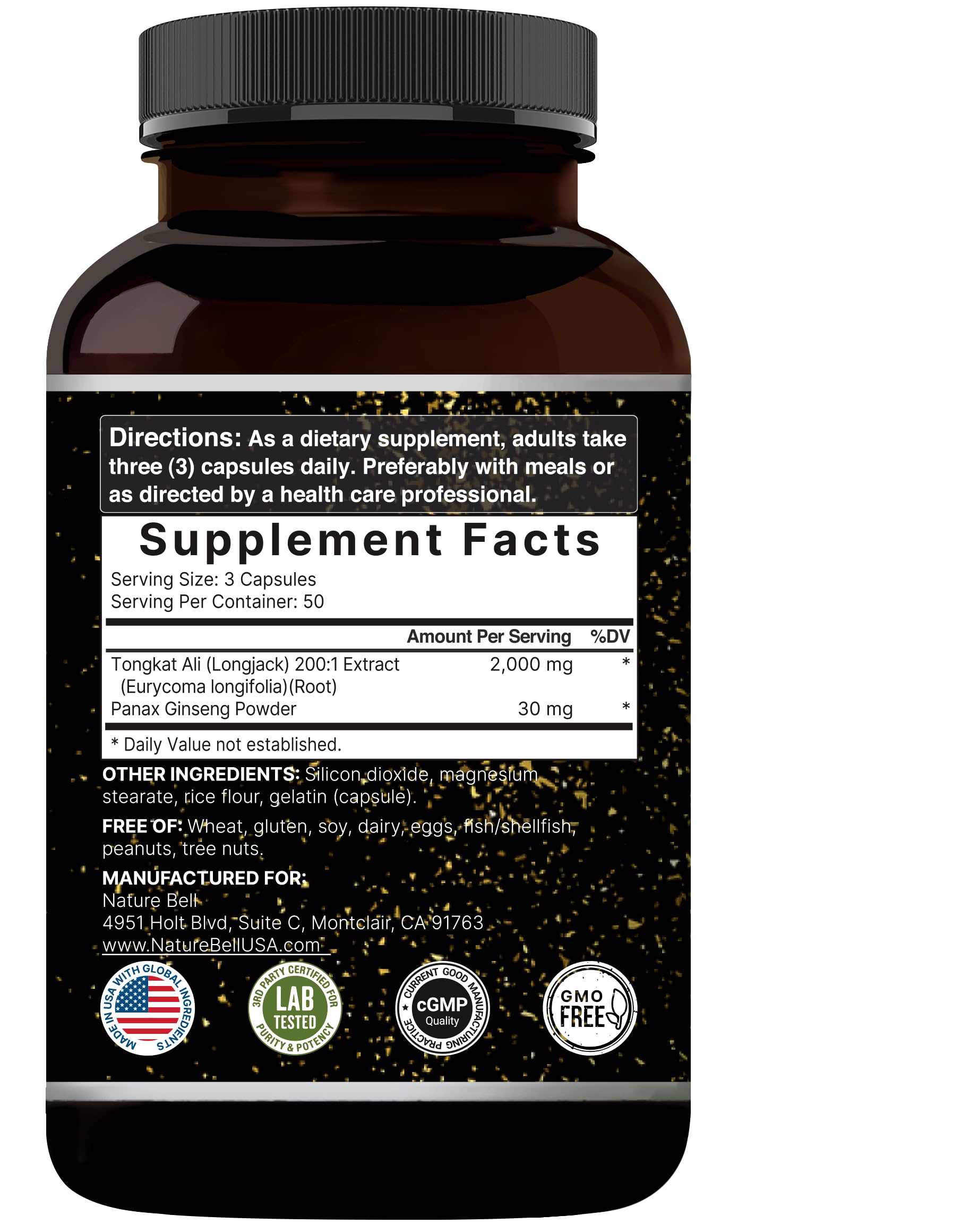 Foto 3 pulgar | Suplemento Naturebell Tongkat Ali 200:1 Extracto 2000 Mg 150 Cápsulas - Venta Internacional.