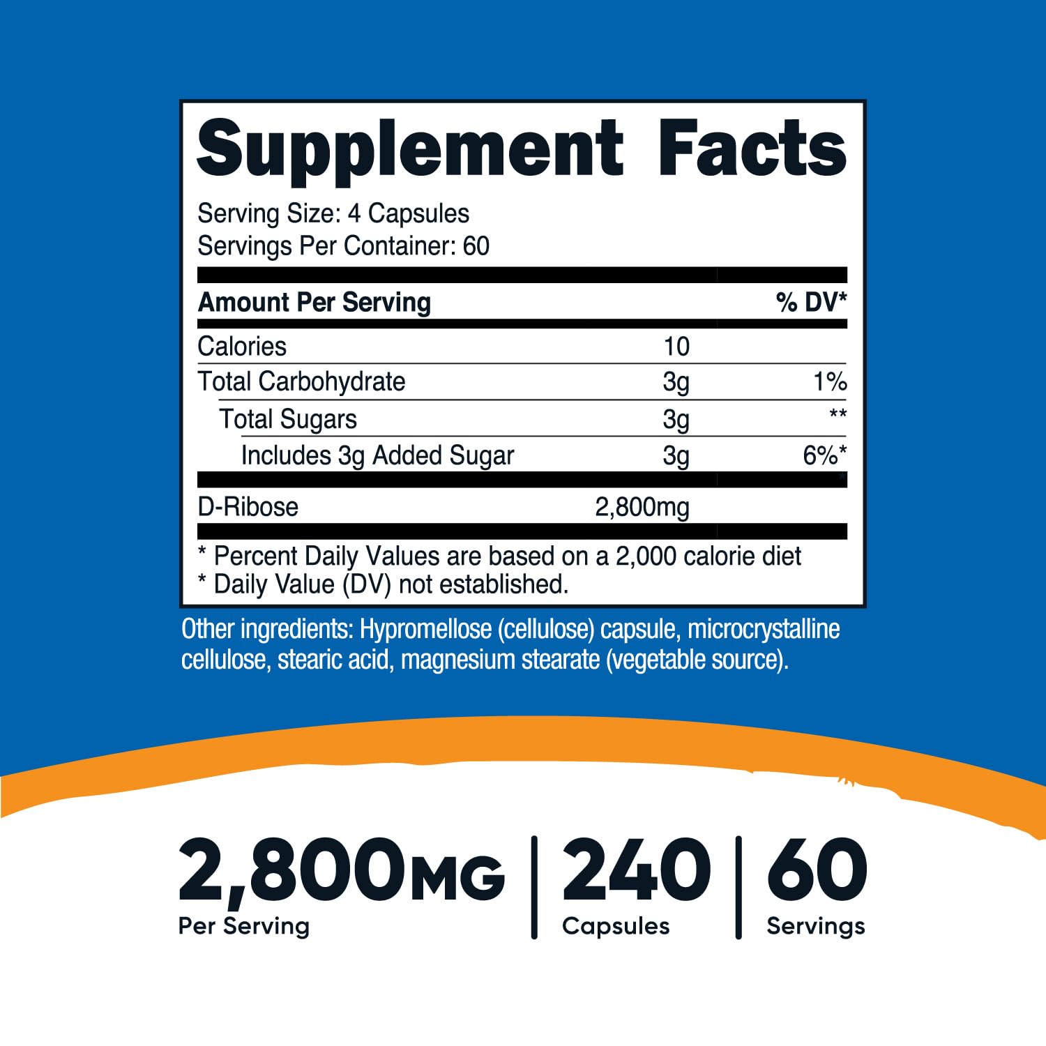 Foto 3 pulgar | Suplemento Nutricost D-ribose 700 Mg (2800 Mg/porción), 240 Cápsulas - Venta Internacional.