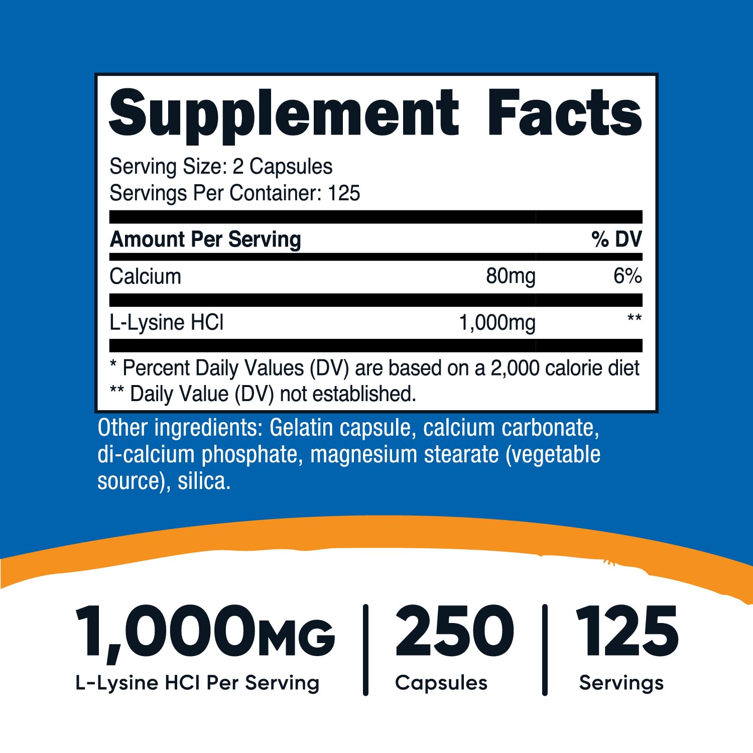 Foto 3 pulgar | Suplemento Nutricost L-lisina 1000 Mg 250 Cápsulas Sin Gluten - Venta Internacional.