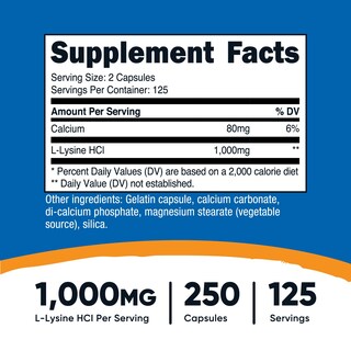 Foto 2 | Suplemento Nutricost L-lisina 1000 Mg 250 Cápsulas Sin Gluten - Venta Internacional.
