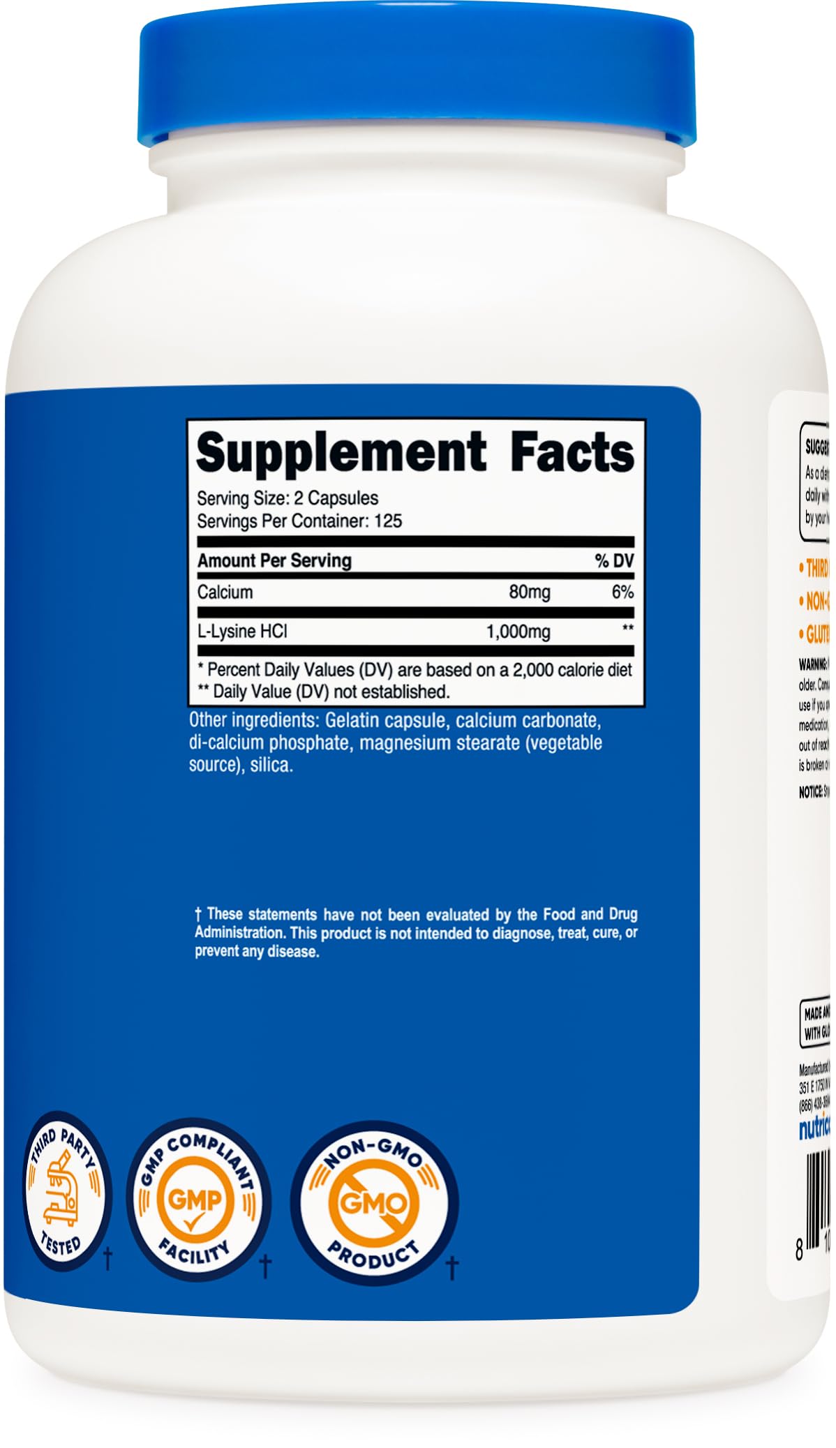 Foto 6 pulgar | Suplemento Nutricost L-lisina 1000 Mg 250 Cápsulas Sin Gluten - Venta Internacional.