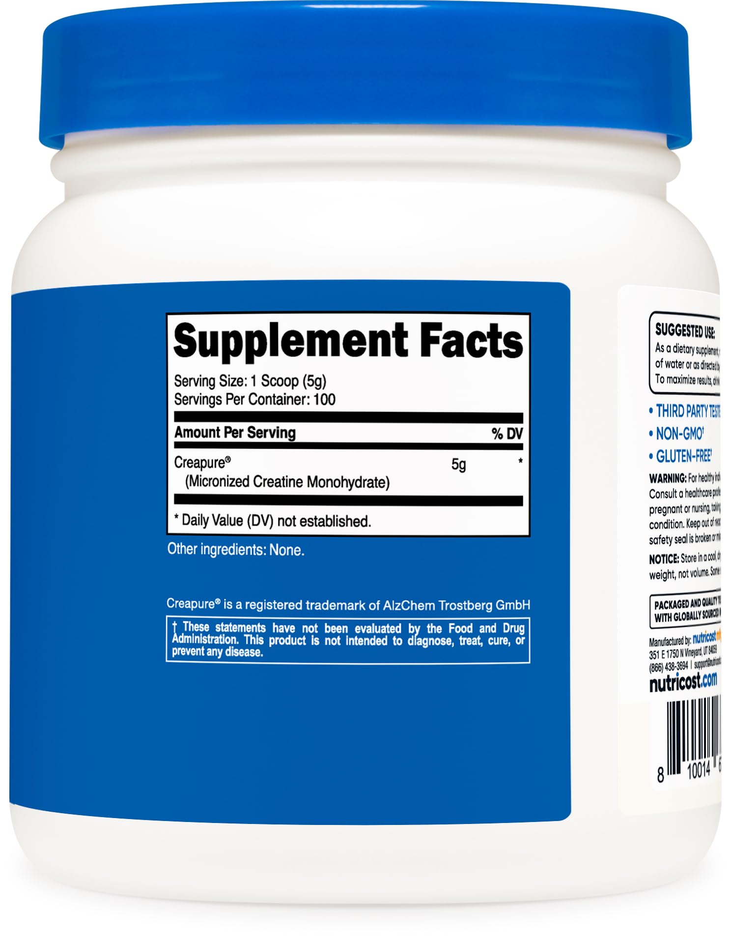 Foto 5 pulgar | Suplemento Nutricost Creapure  Monohidrato De Creatina 500 G - Venta Internacional.