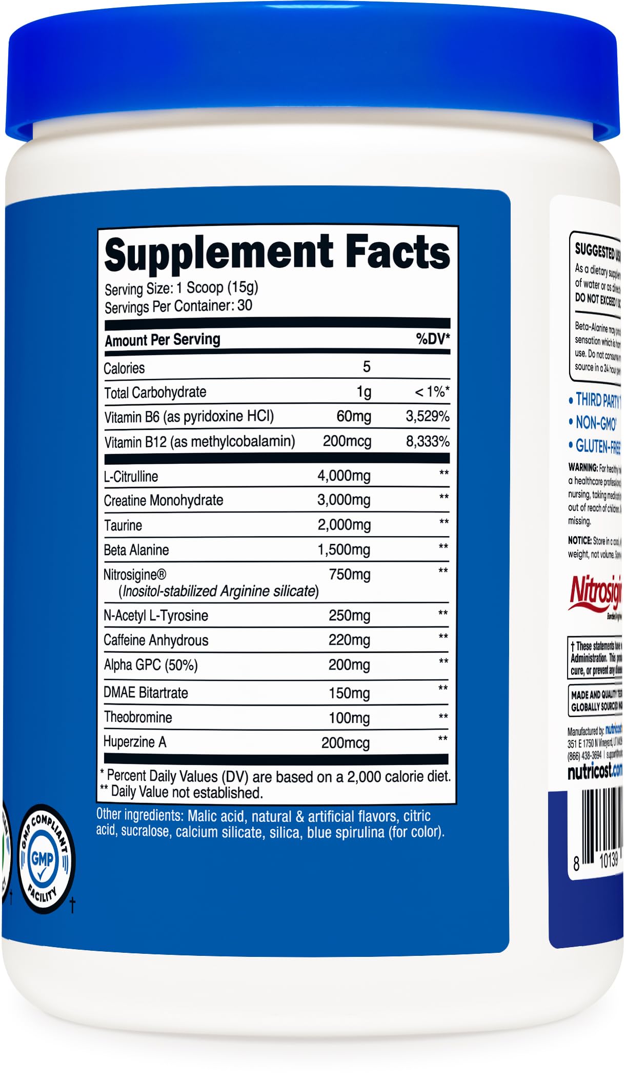 Foto 6 pulgar | Complejo Pre-c Nutricost Con Creatina Para Antes Del Entrenamiento, 450 G, 30 Dosis - Venta Internacional.