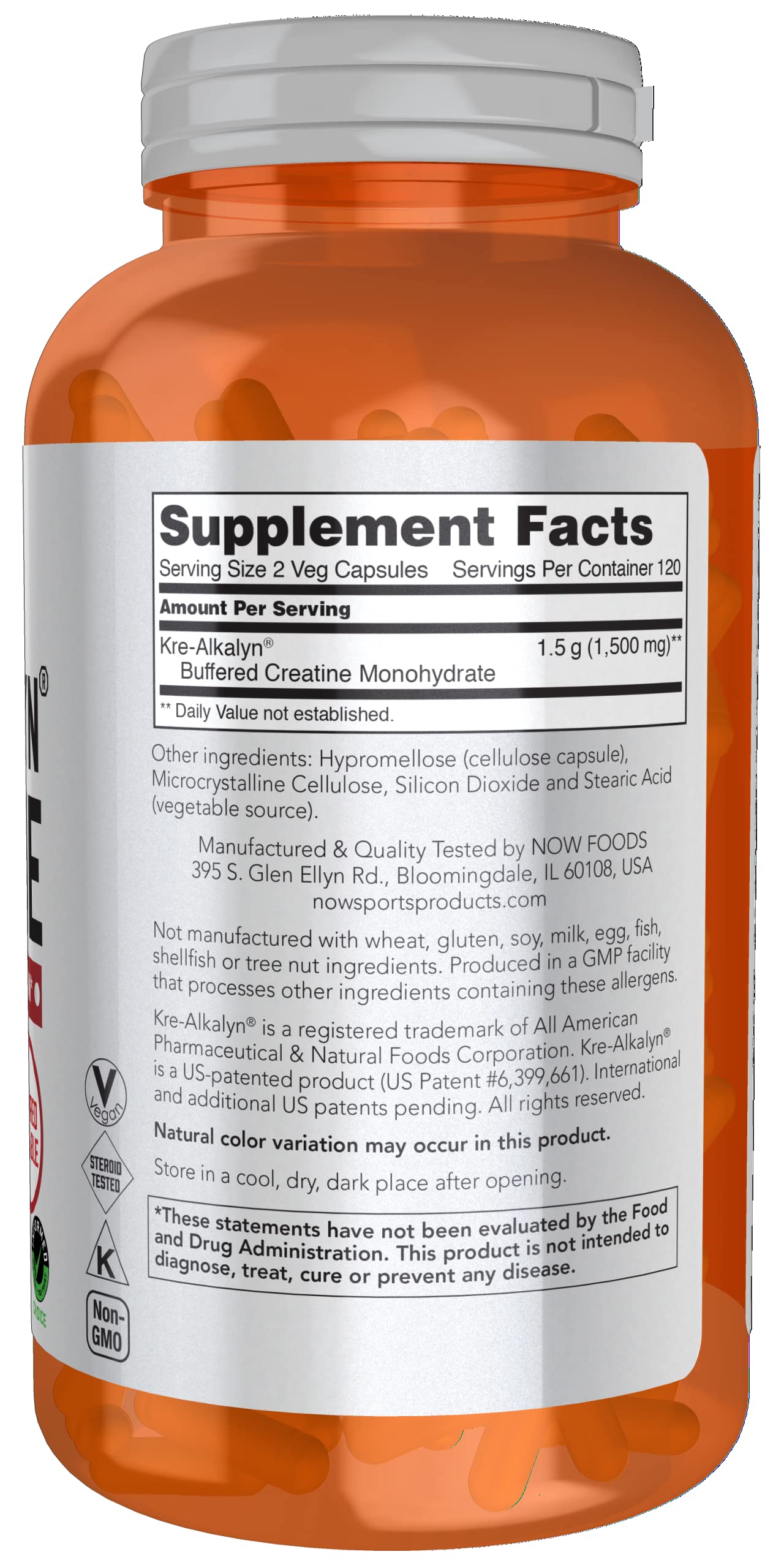 Foto 3 pulgar | Suplemento Now Sports Nutrition Kre-alkalyn Creatina 750 Mg - Venta Internacional.