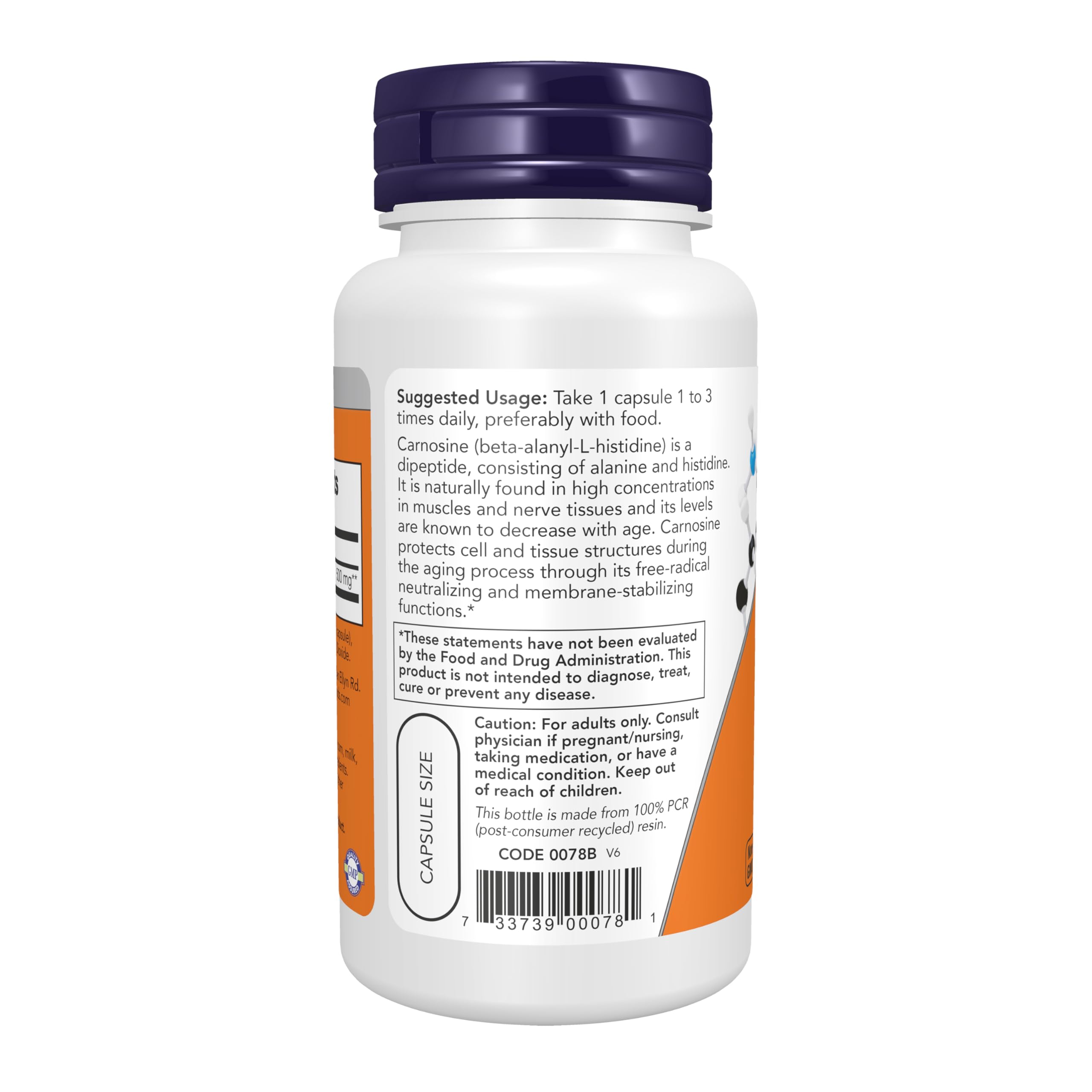Foto 4 pulgar | Suplemento Now Foods L-carnosina 500 Mg 50 Cápsulas Vegetarianas - Venta Internacional.