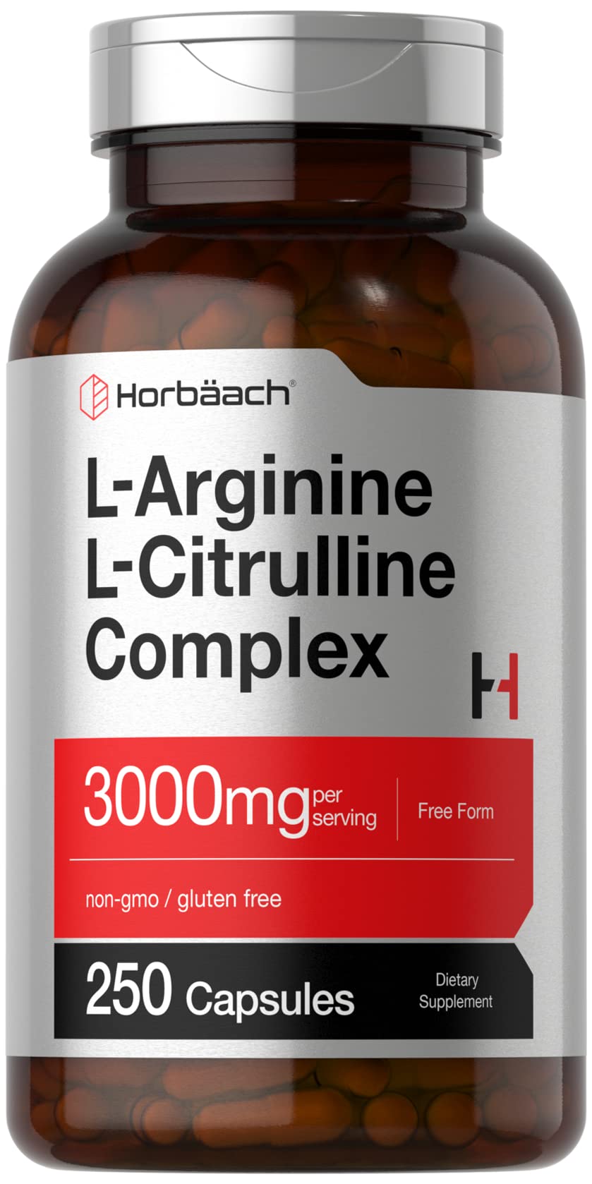Suplemento Horbäach L-arginina L-citrulina 3000 Mg 250 Cápsulas - Venta Internacional.