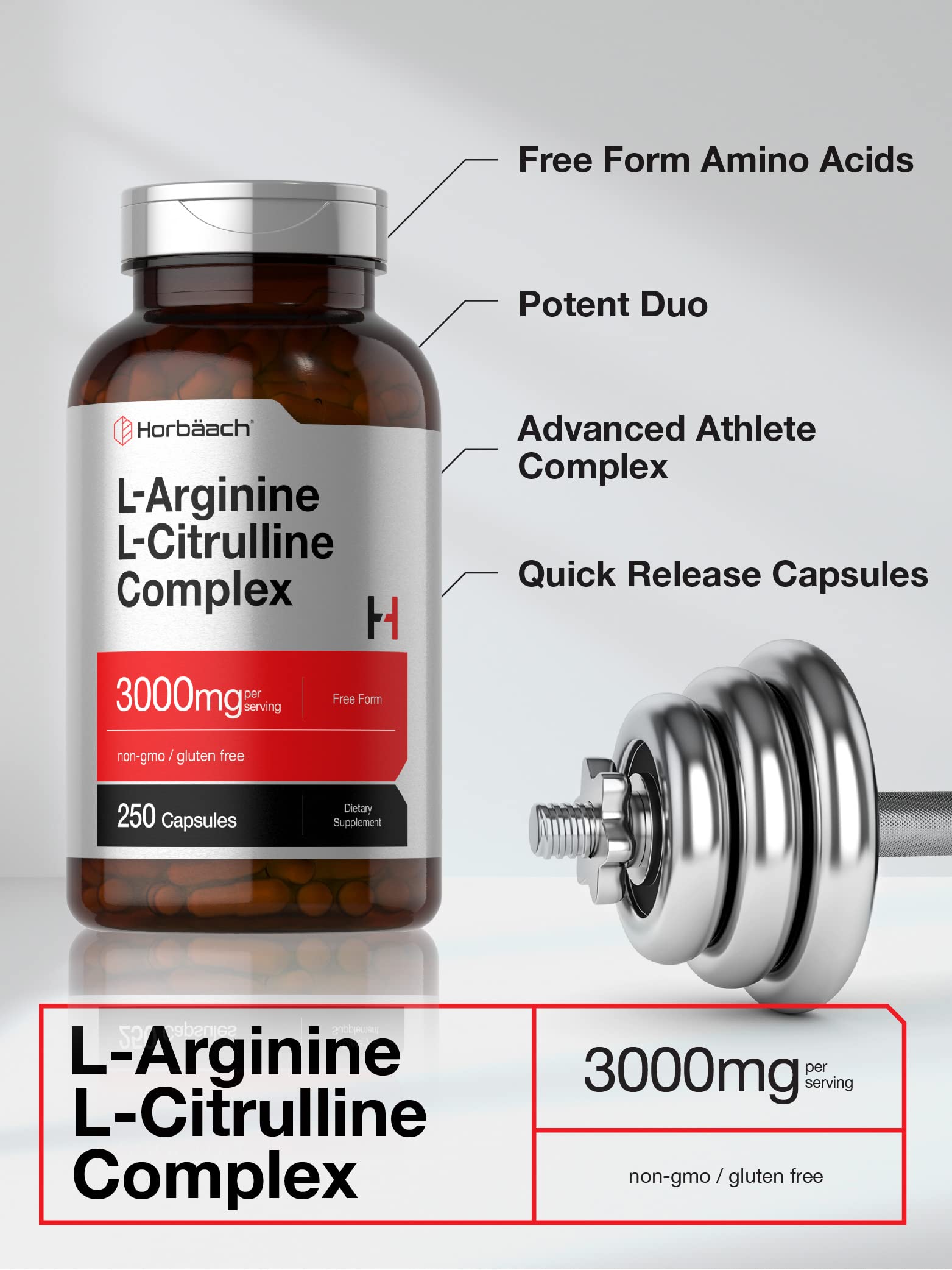Foto 3 | Suplemento Horbäach L-arginina L-citrulina 3000 Mg 250 Cápsulas - Venta Internacional.